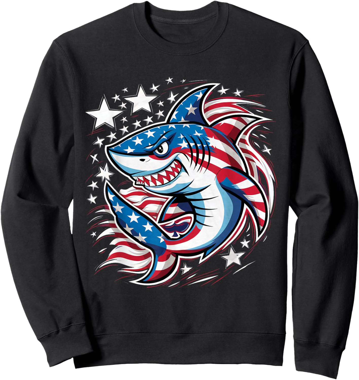 Shark American Flag USA 4th of July Funny Boys Girls Kids Sweatshirt - Sweatshirt | Black