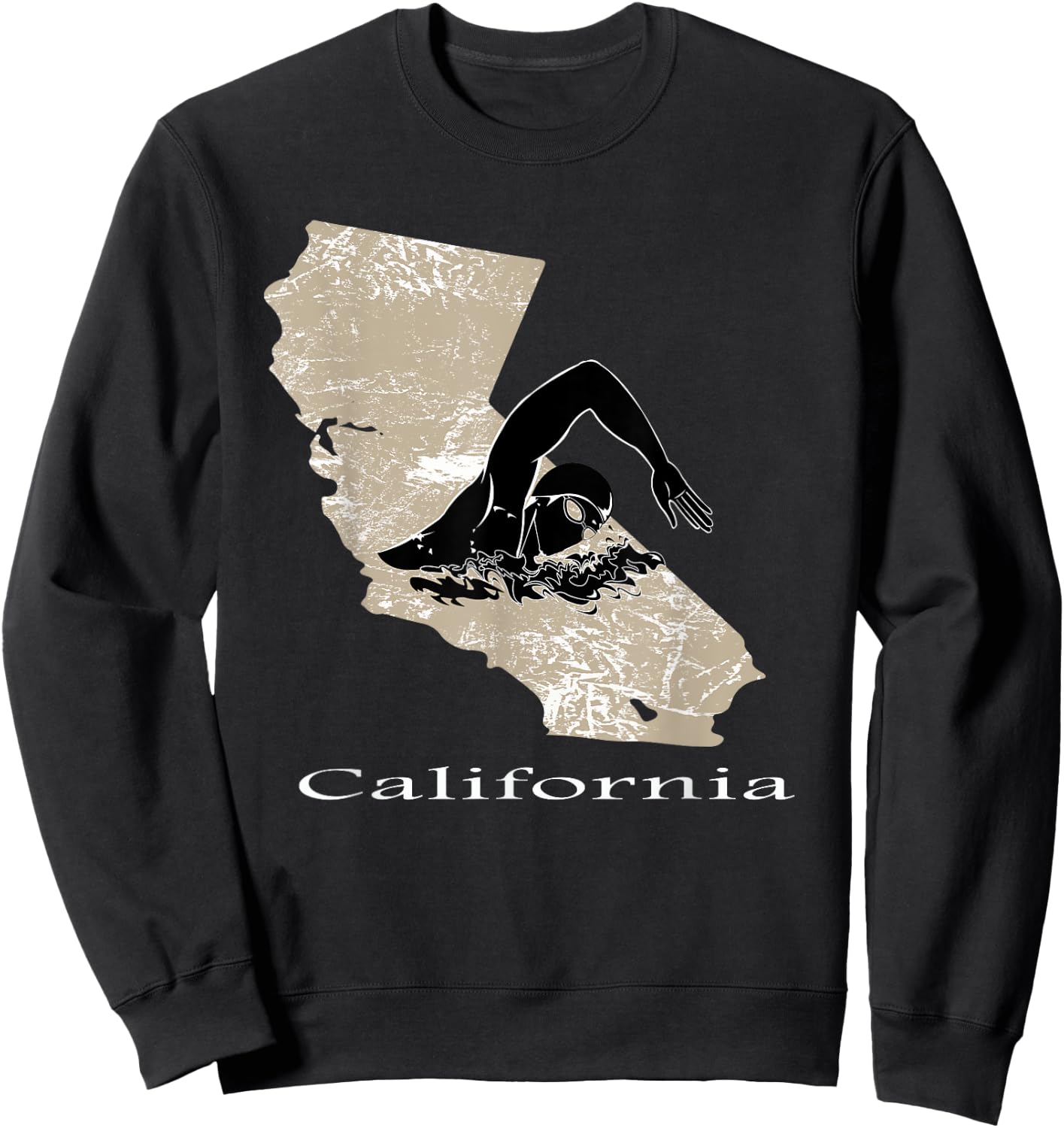 Swim Swimmer T shirt Funny Swimming Cap California State Sweatshirt - Sweatshirt | Black