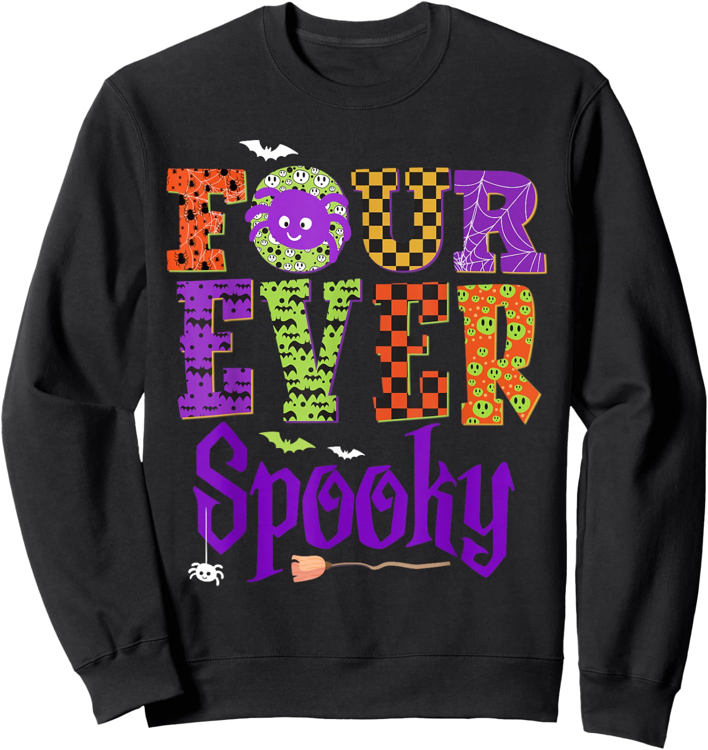 Four Ever Spooky Ghost Halloween 4th Birthday Party Kids Sweatshirt - Sweatshirt | Black
