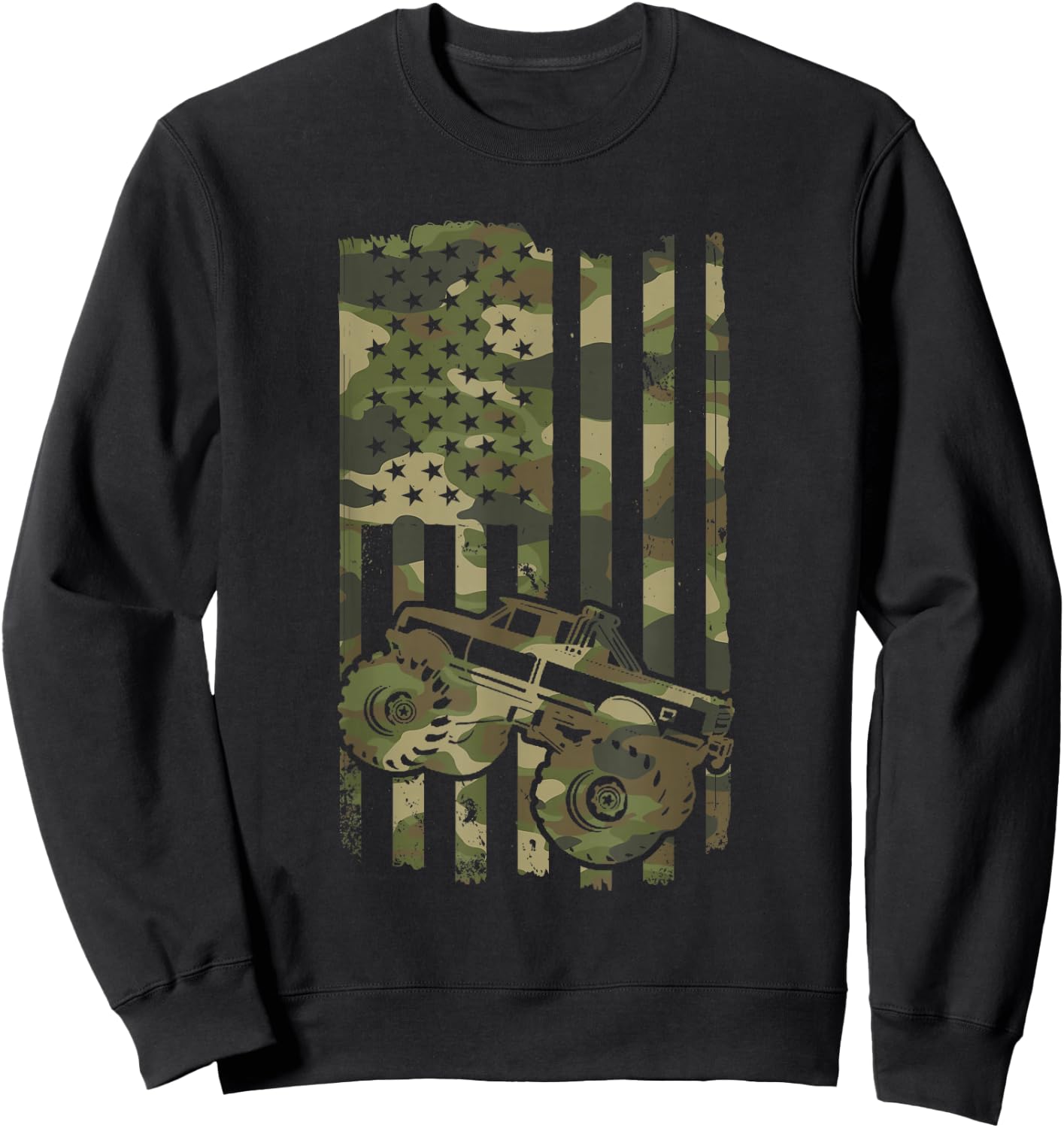 Monster Trucker Retro Monster Truck USA Flag 4th July Sweatshirt - Sweatshirt | Black
