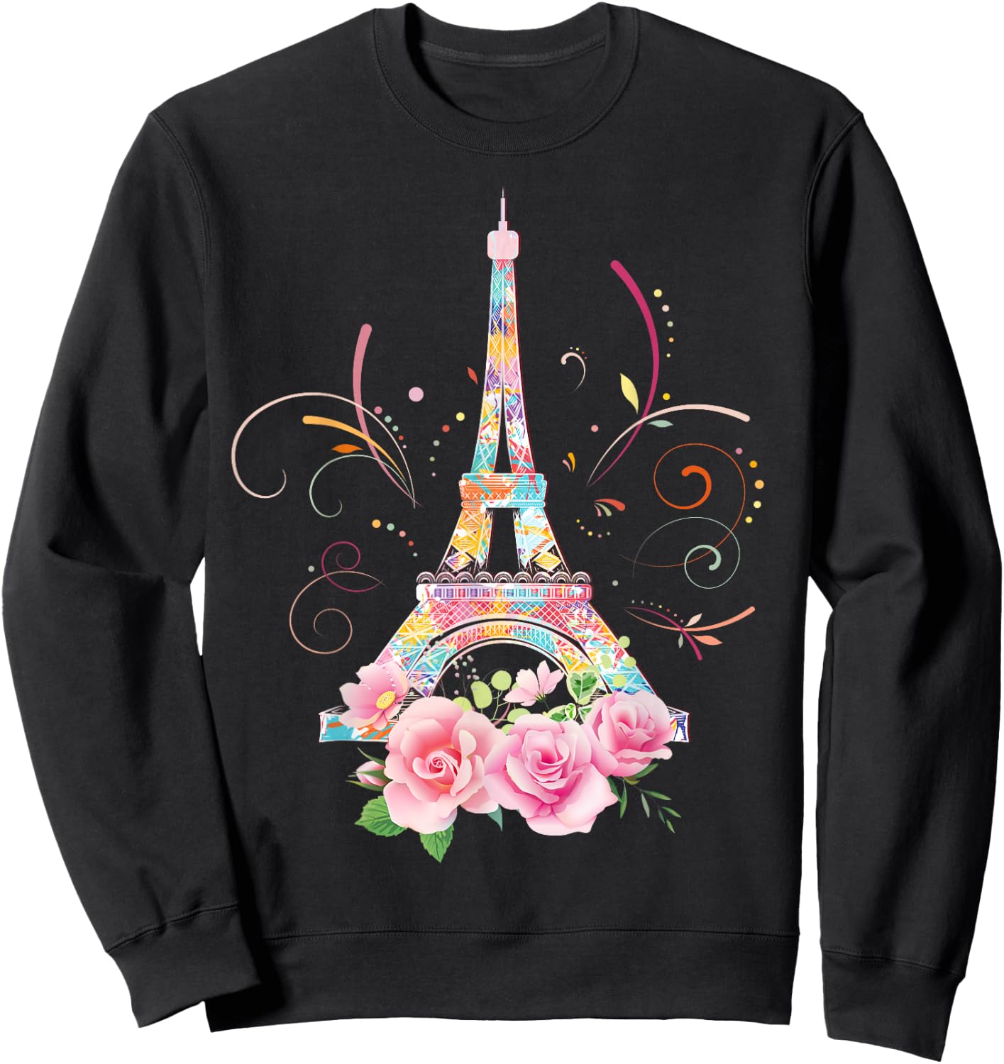 Colorful Eiffel Tower of Paris in France Parisian Rose Sweatshirt - Sweatshirt | Black