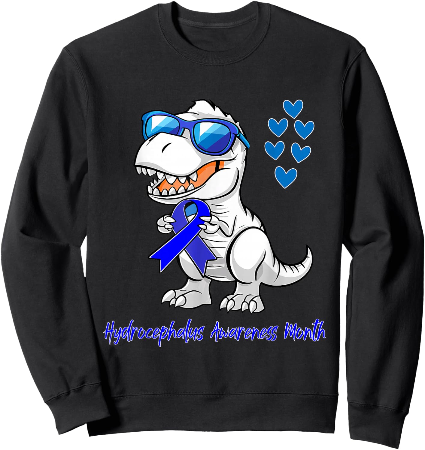 T-rex Dinosaur Hydrocephalus Awareness Month Dino Toddlers Sweatshirt - Sweatshirt | Black