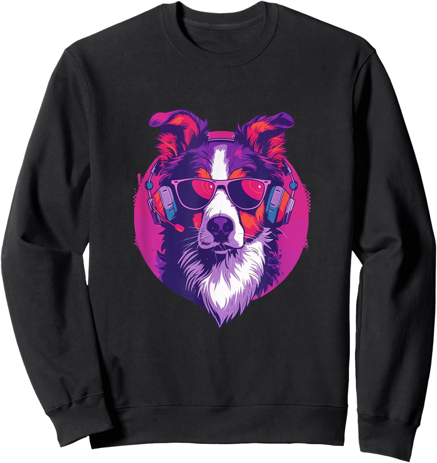 90s Retro Vaporwave Style Cool & Cute Border Collie Dog Art Men Women Kids Sweatshirt - Sweatshirt | Black
