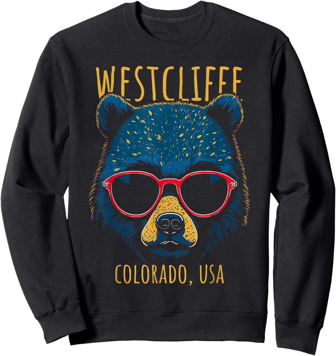 Westcliffe Colorado USA Bear Wearing Sunglasses Design Sweatshirt - Sweatshirt | Black