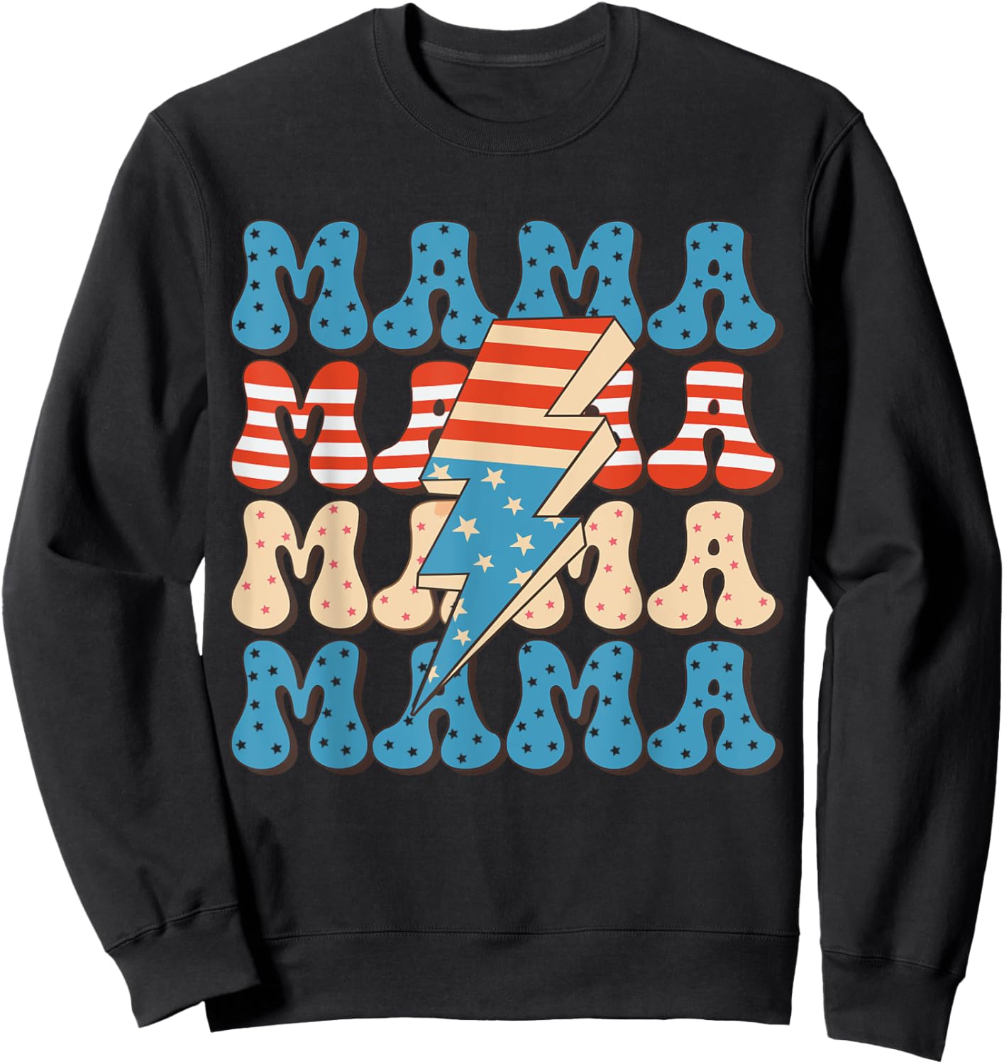 Retro 4th of July American Mama Patriotic Fireworks Groovy Sweatshirt - Sweatshirt | Black