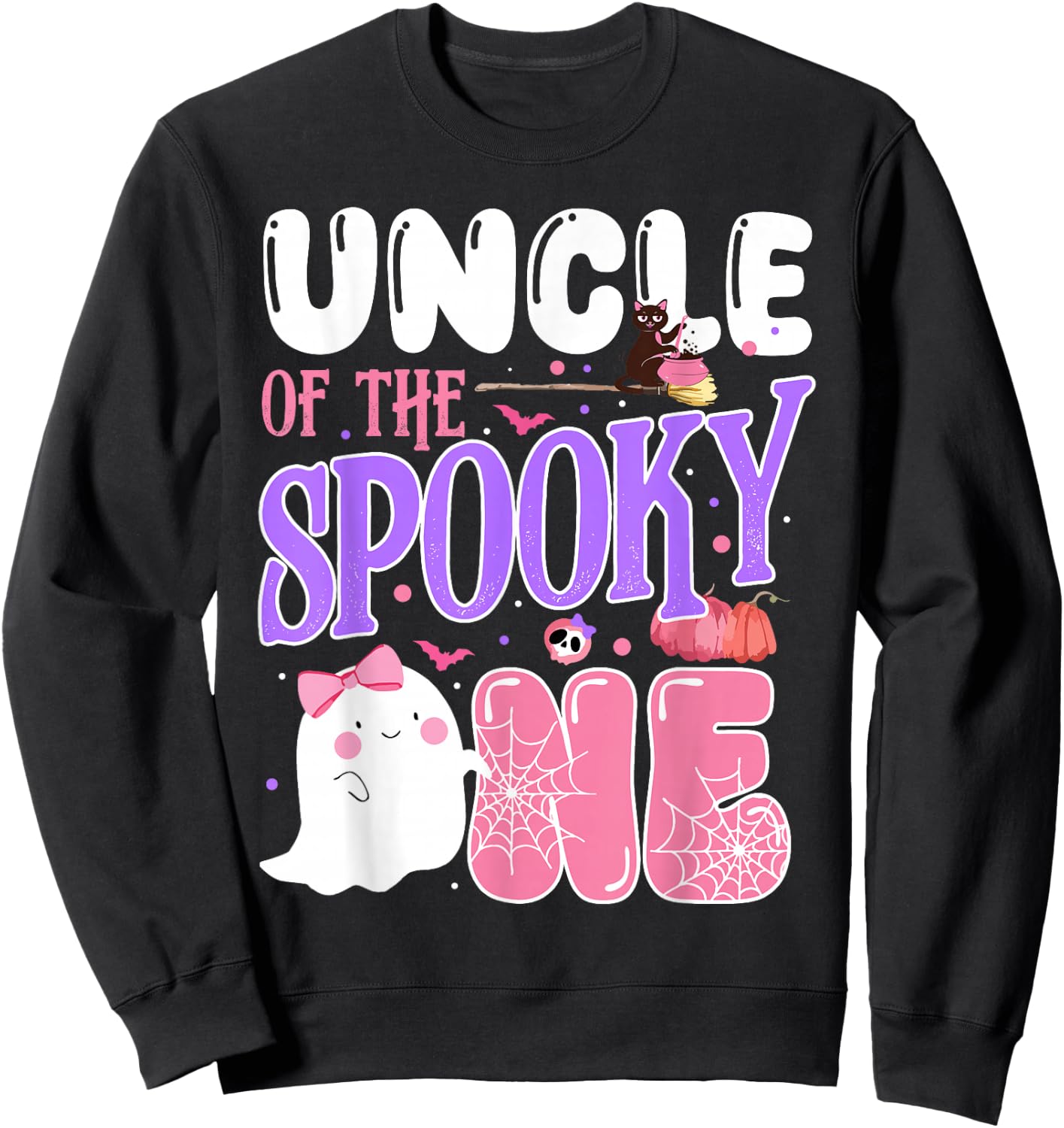 Uncle Of The Spooky One 1st Birthday Halloween Pink Ghost Sweatshirt - Sweatshirt | Black