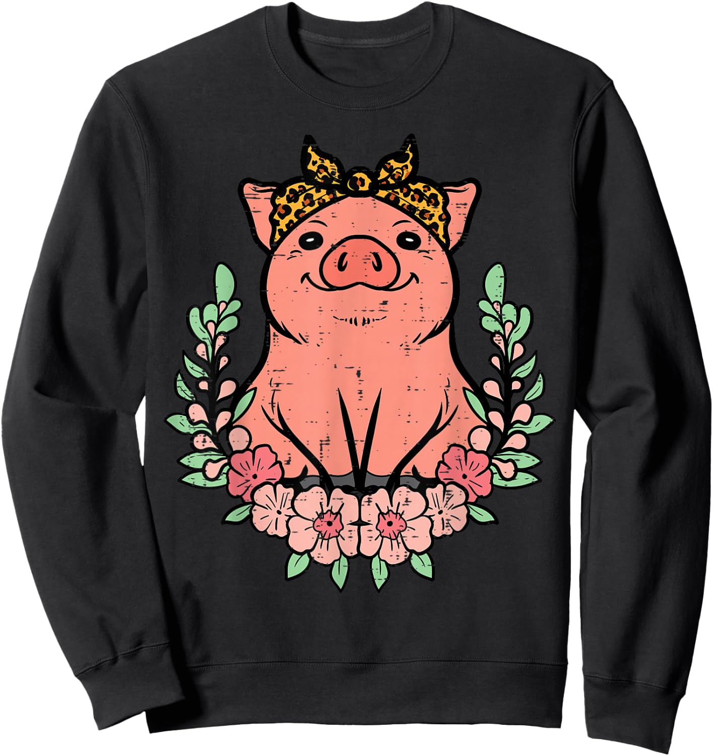 Pig Leopard Bandana Hog Farm Animal Mom Women Girls Kids Sweatshirt - Sweatshirt | Black