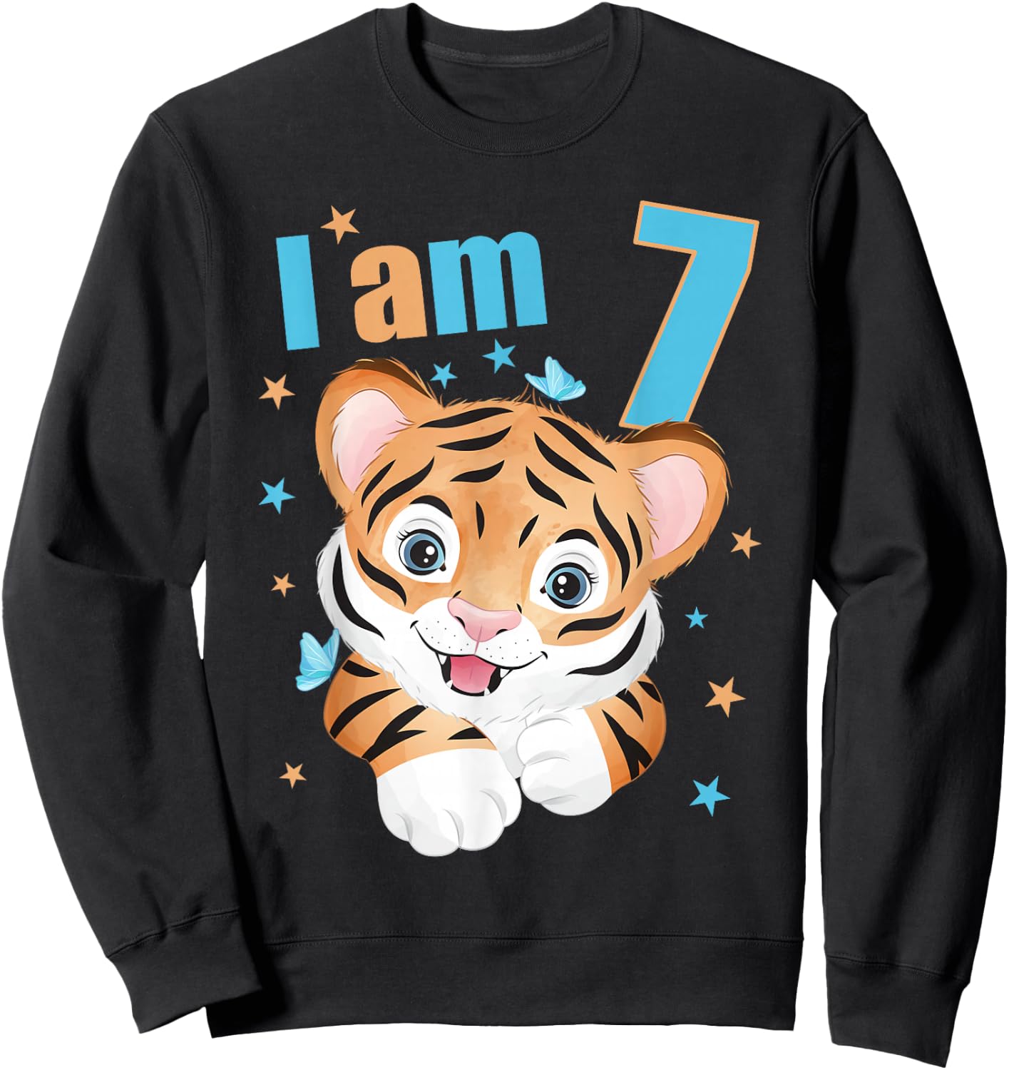 7 Years old 7 birthday outfit Boy girl Tiger Sweatshirt - Sweatshirt | Black