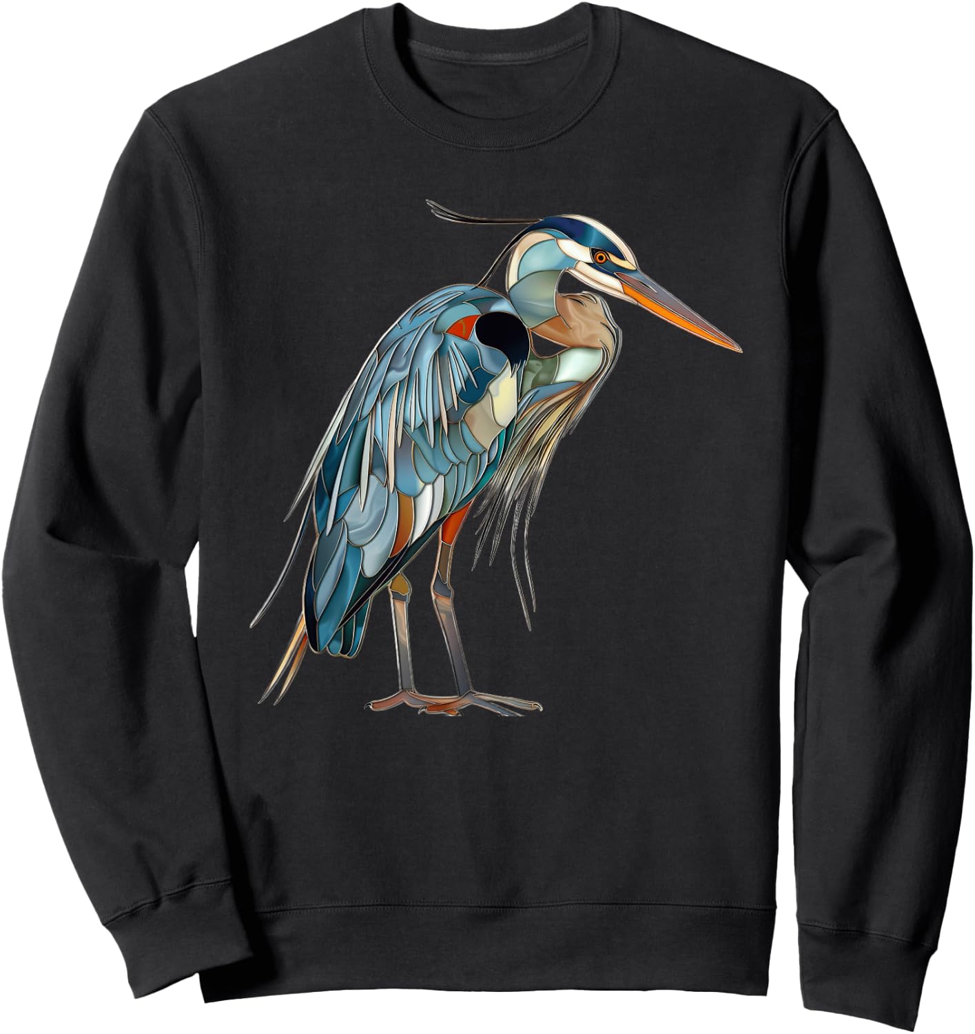 Great Blue Heron Stained Glass Sweatshirt - Sweatshirt | Black