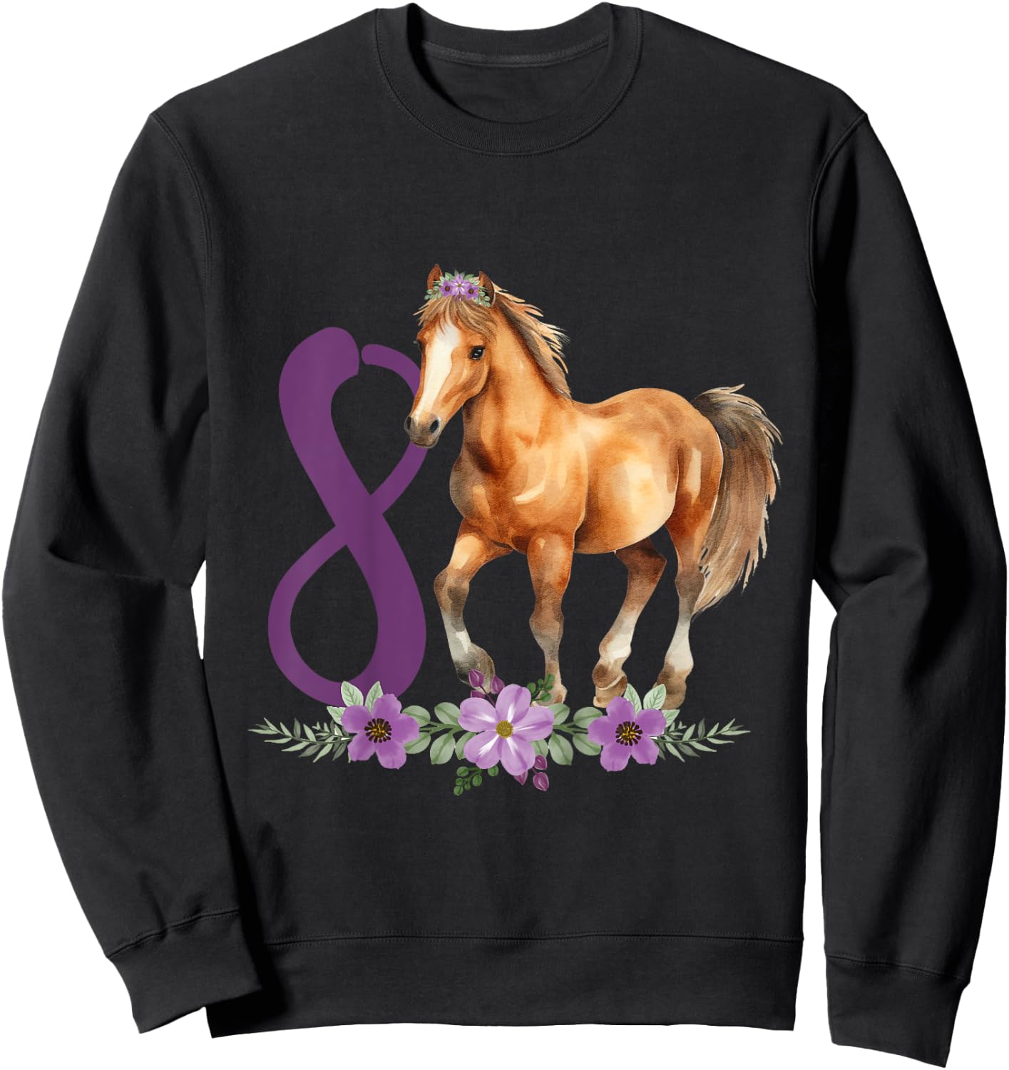 Kids 8th Birthday Horse 8 Years Old Eight Finally 8 Birthday Girl Sweatshirt - Sweatshirt | Black