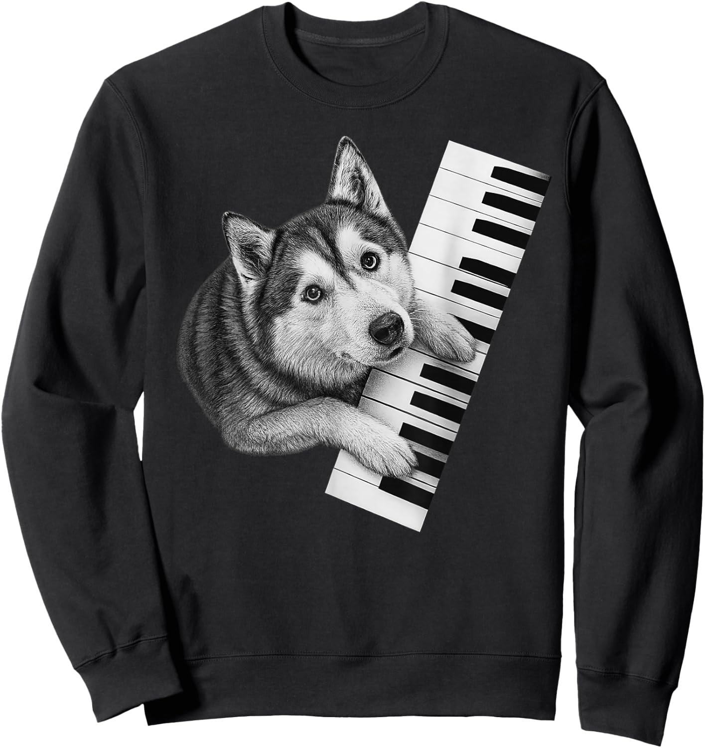 Husky Playing Piano Pianist Dog Lover Sweatshirt - Sweatshirt | Black
