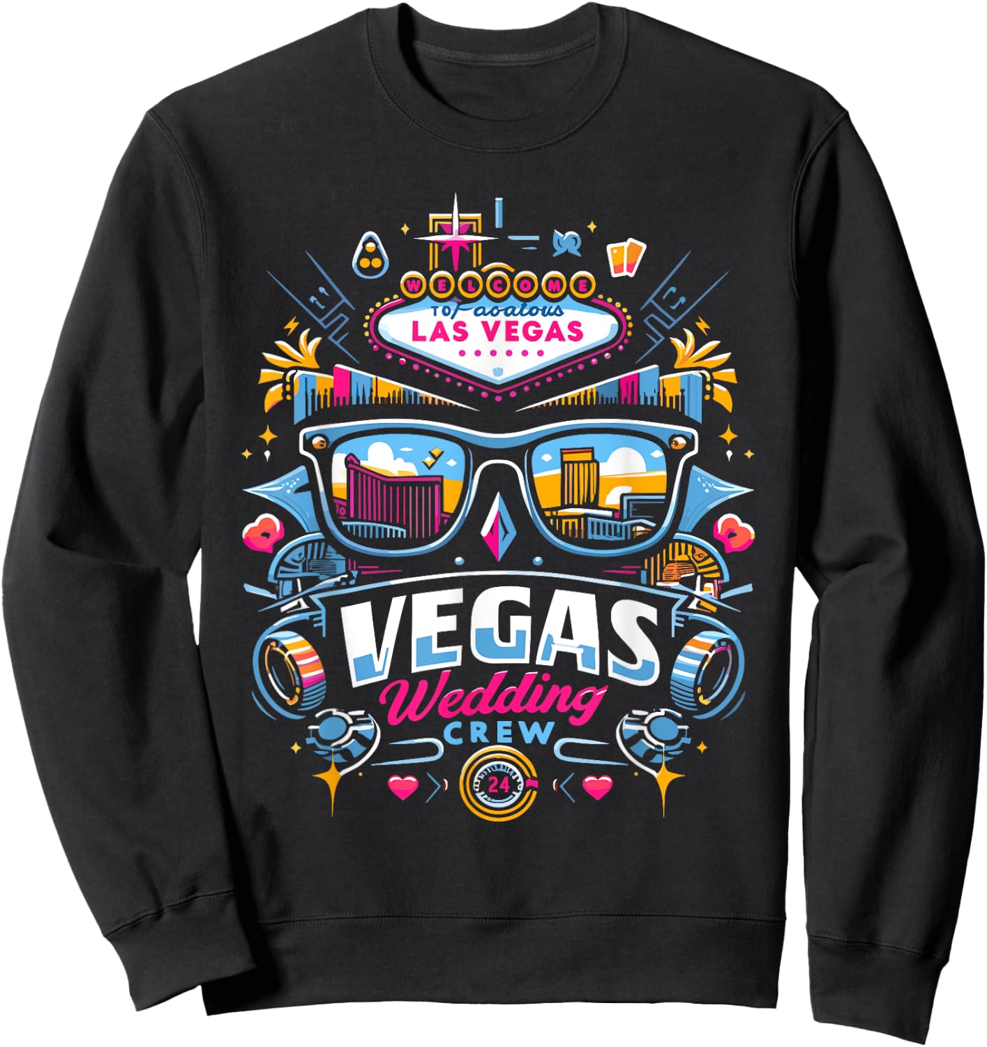 Vegas Wedding Crew Shirt Married in Vegas Vegas Wedding Sweatshirt - Sweatshirt | Black