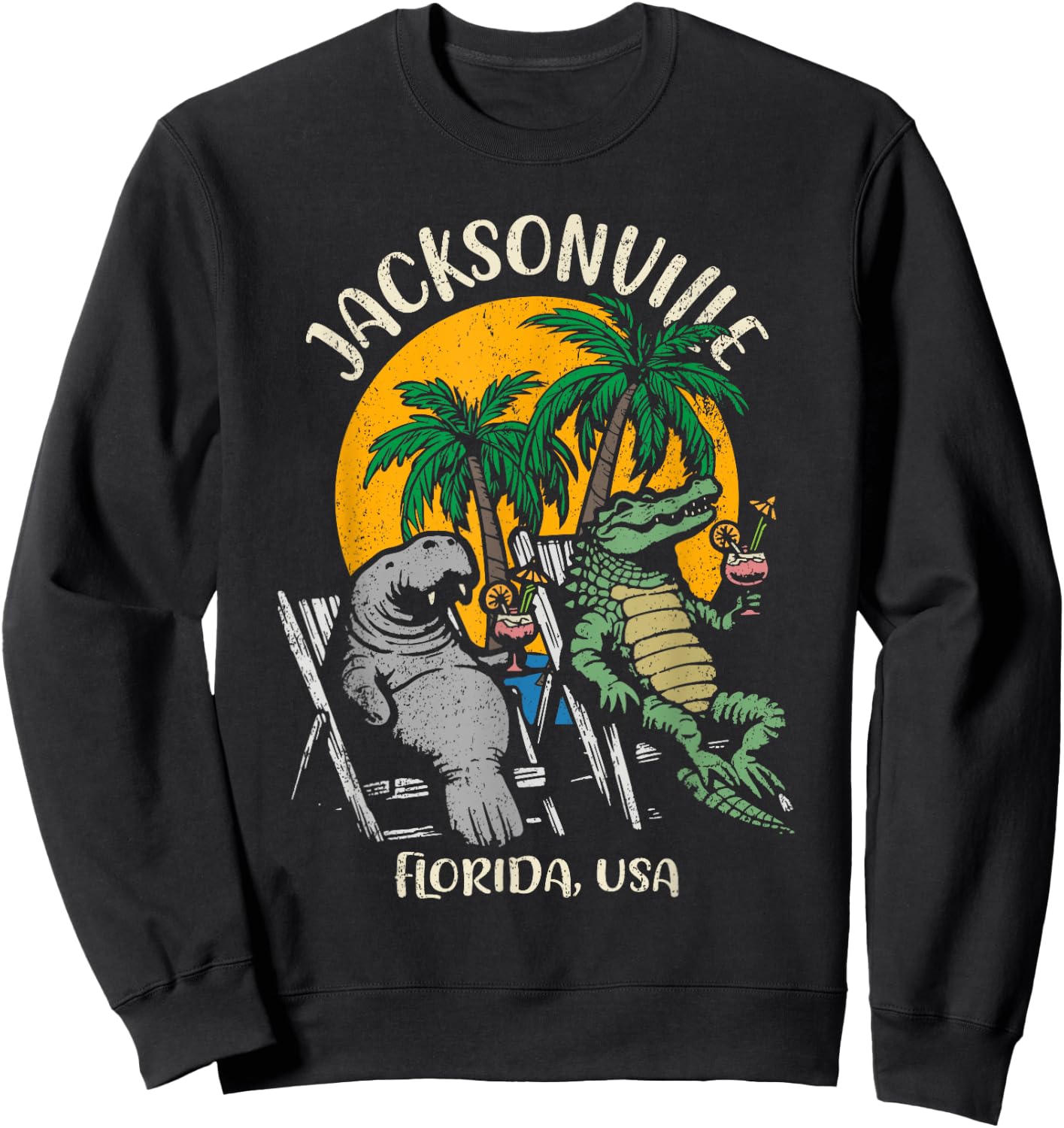 Jacksonville Florida USA Funny Manatee and Alligator Design Sweatshirt - Sweatshirt | Black