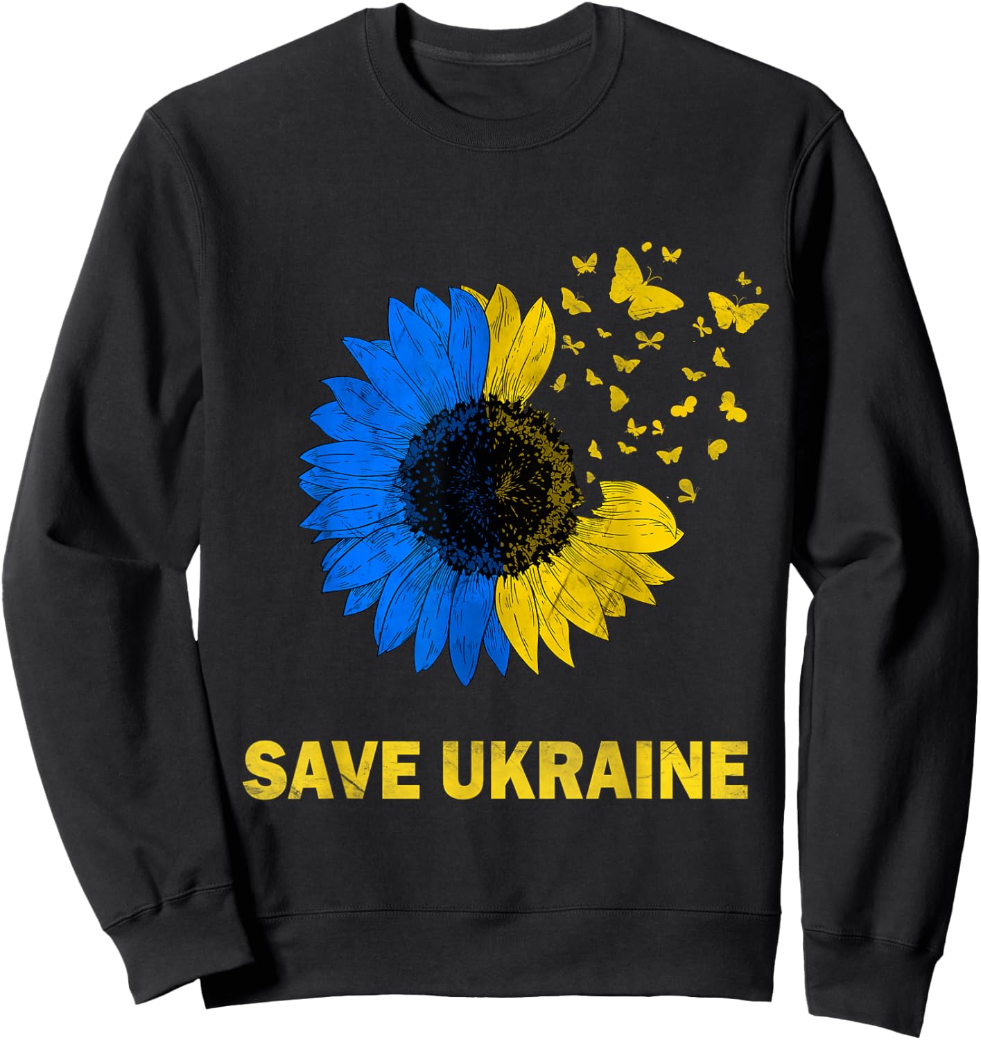Save Ukraine Sunflower Butterflies I Stand With Ukraine Flag Sweatshirt - Sweatshirt | Black
