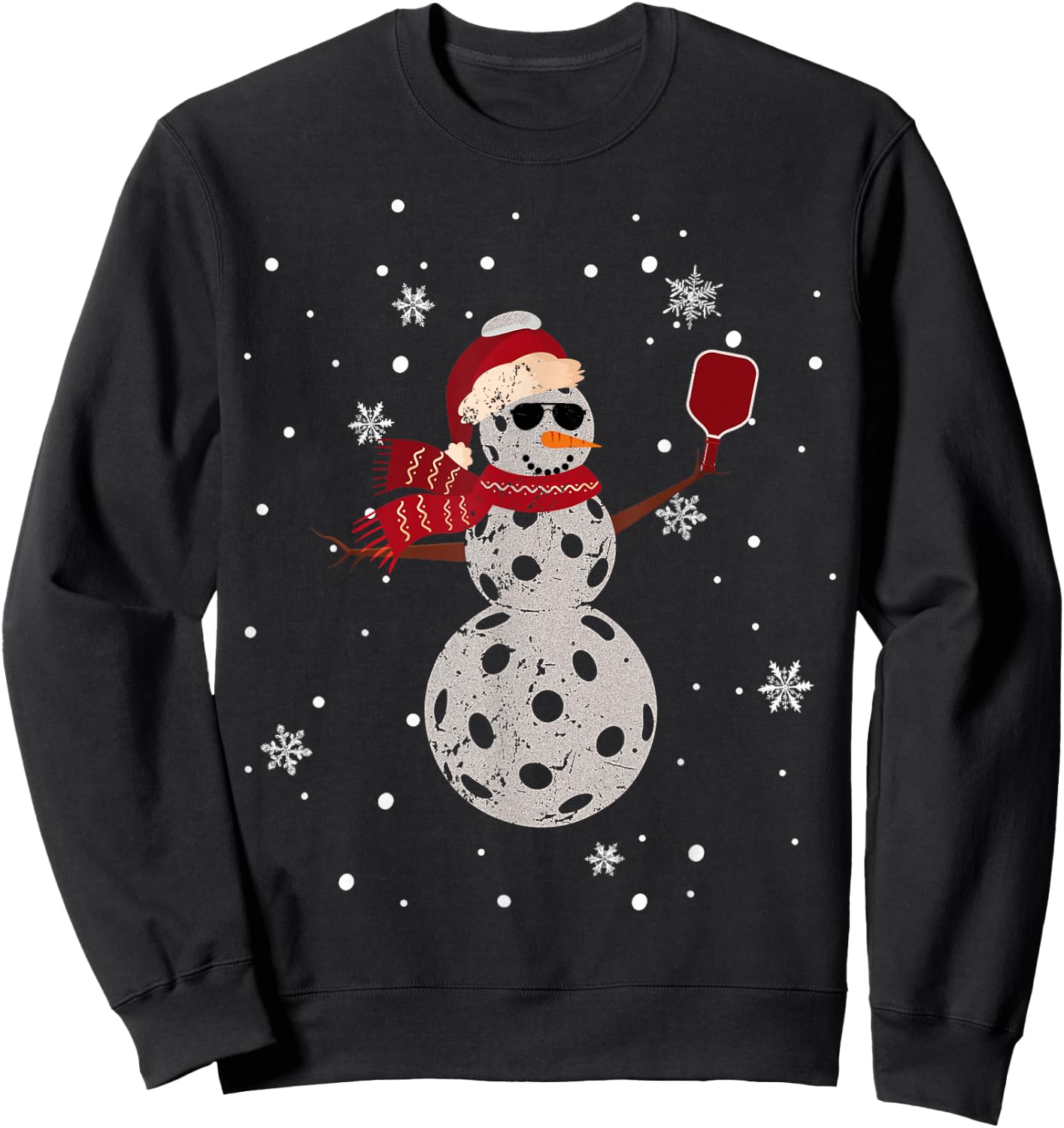 Santa Hat Snowman Family Xmas Matching Pickleball Christmas Sweatshirt - Sweatshirt | Black