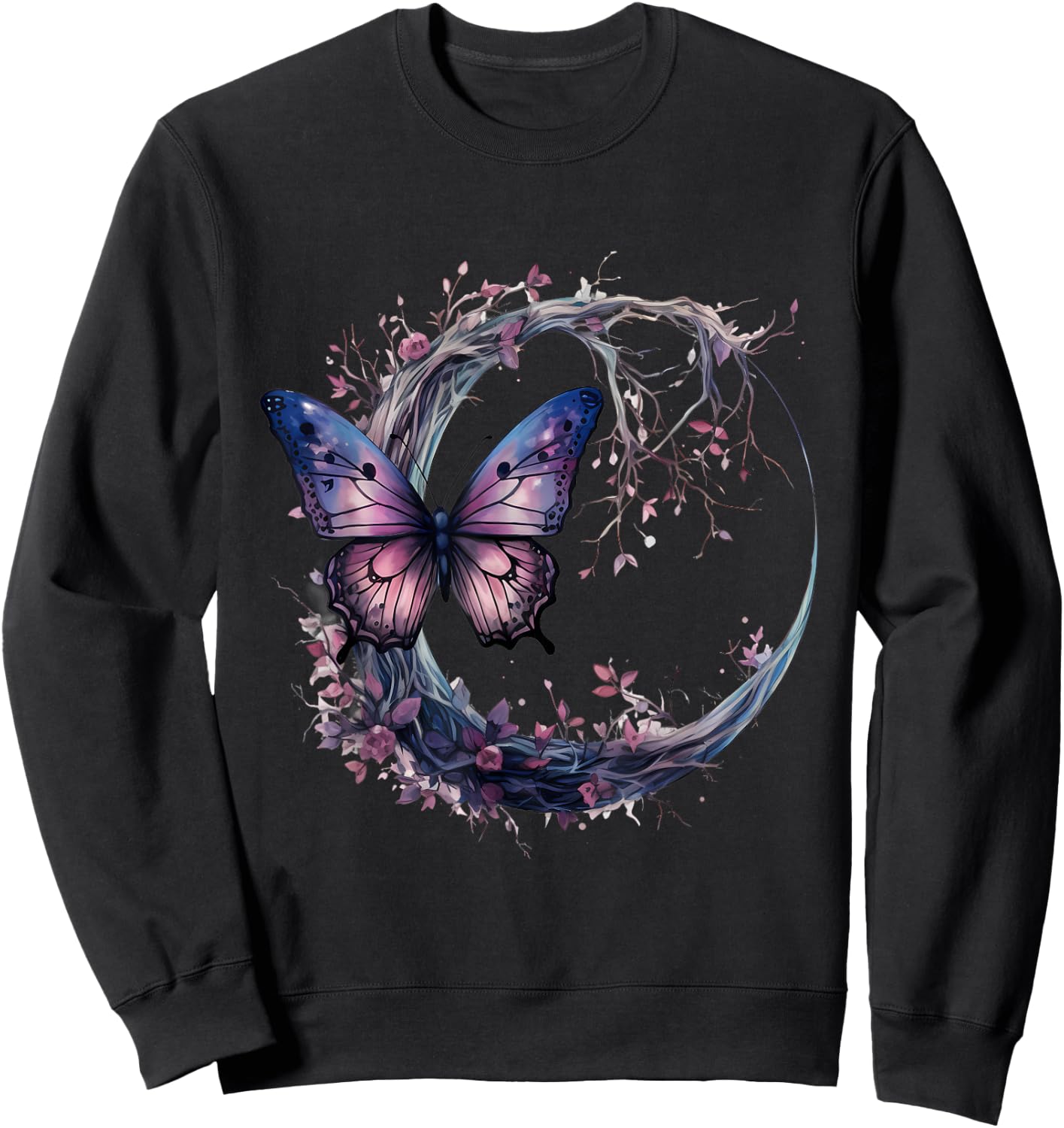 Butterfly Wildlife Moon Fantasy Animal Art Nature Artwork Sweatshirt - Sweatshirt | Black