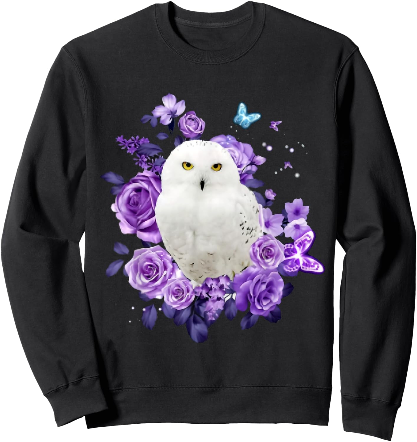 Owl Purple Rose Collection Cute Owl Lover Gift Sweatshirt - Sweatshirt | Black