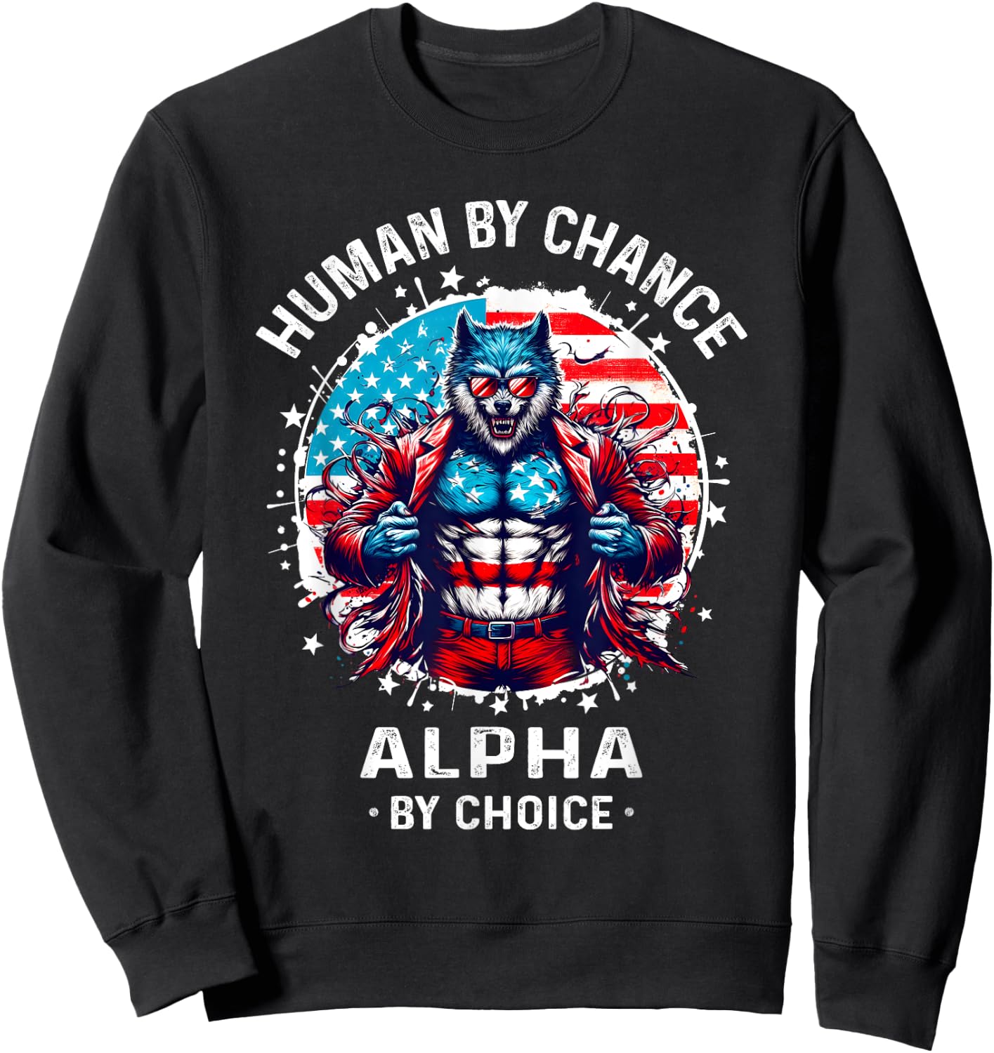 American Werewolfs Alpha Funny Cringe T Shirts Wolf Meme Sweatshirt - Sweatshirt | Black