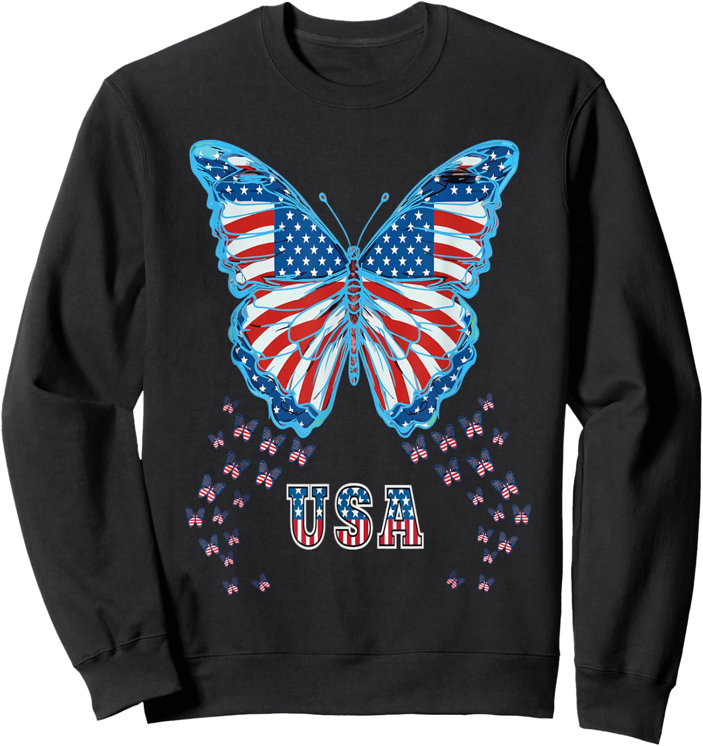 Butterfly USA Flag Cute 4th Of July Funny American Girl Gift Sweatshirt - Sweatshirt | Black