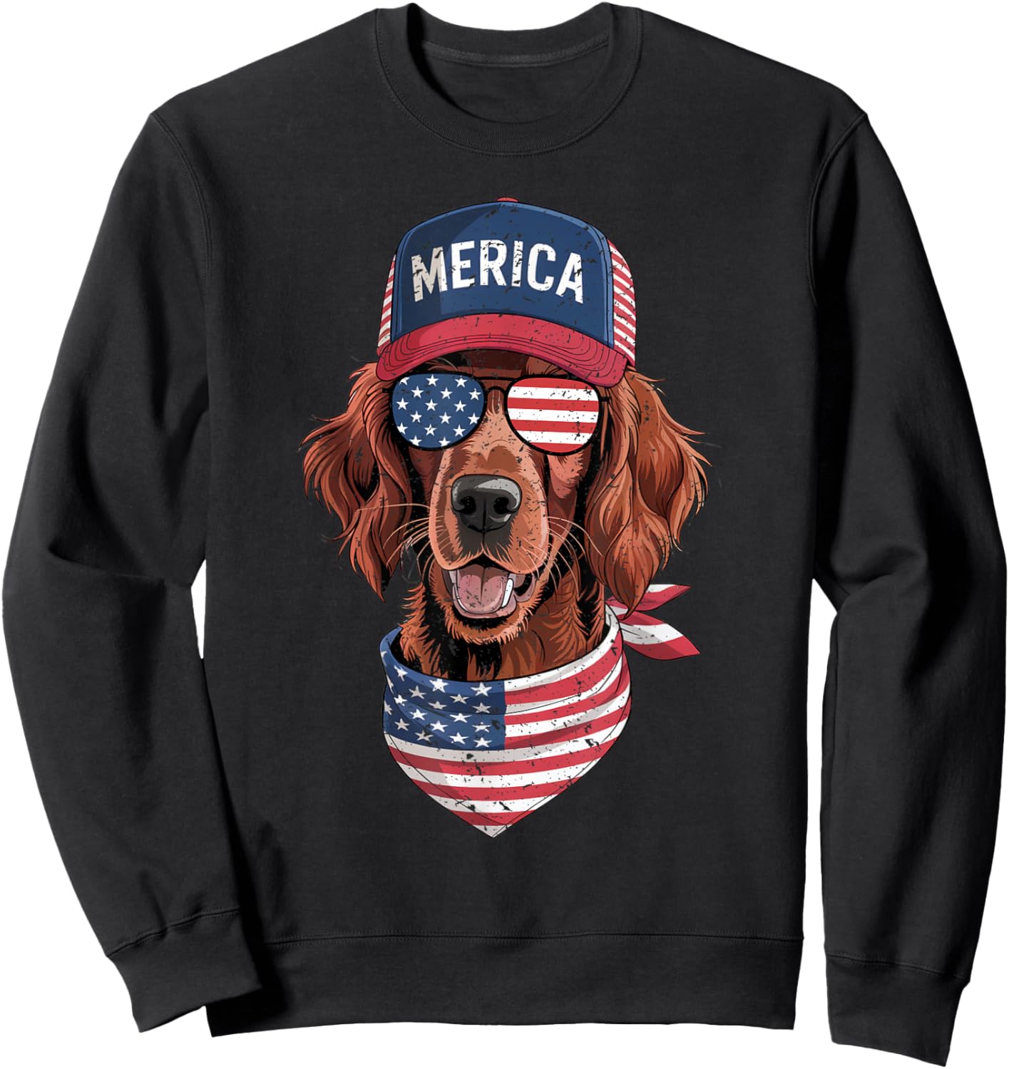 Irish Setter 4th of July US American Flag Dog Patriotic Sweatshirt - Sweatshirt | Black