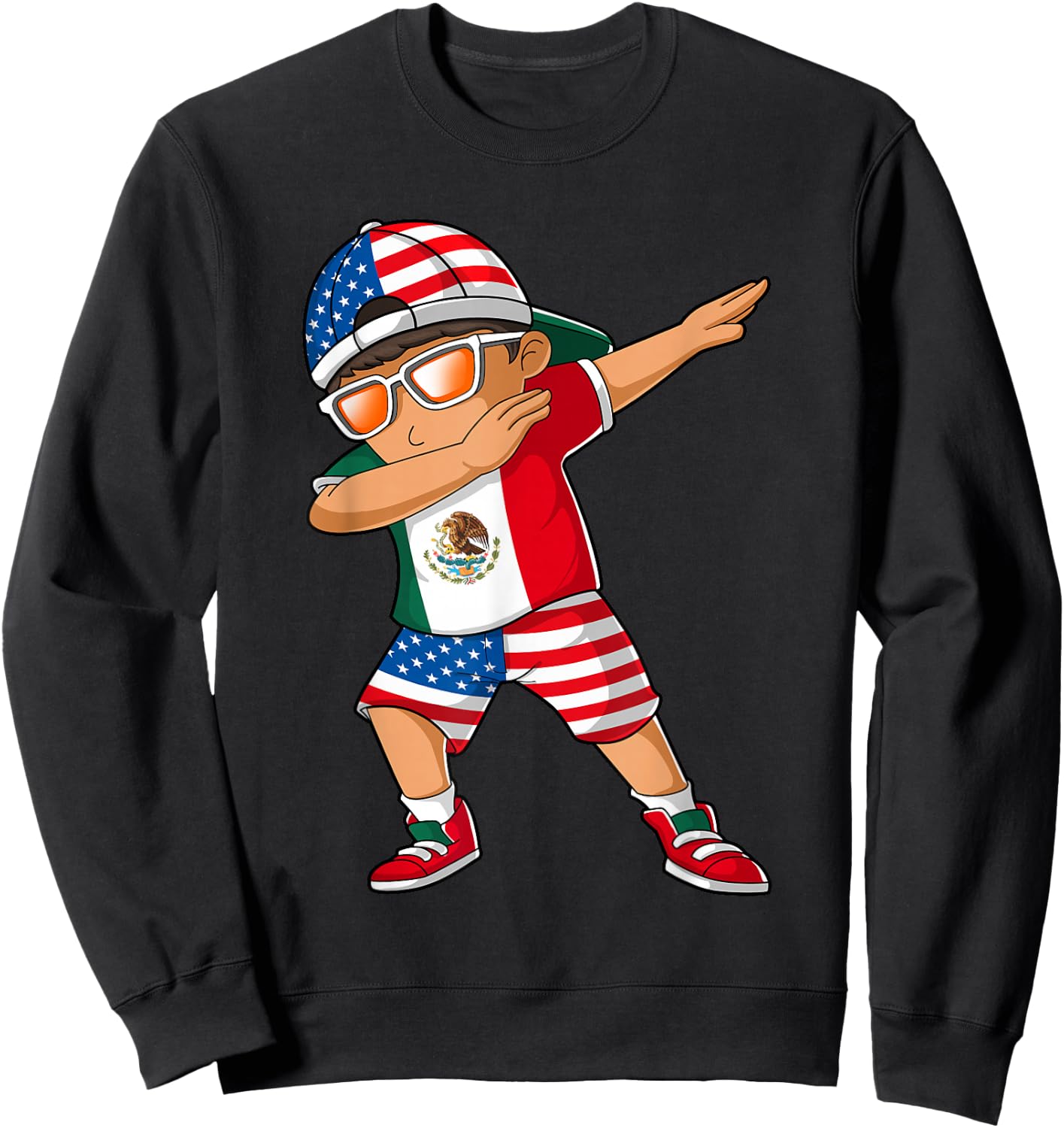 Half American Half Mexican Boy Kid Mexico Flag Patriotic Small Sweatshirt - Sweatshirt | Black