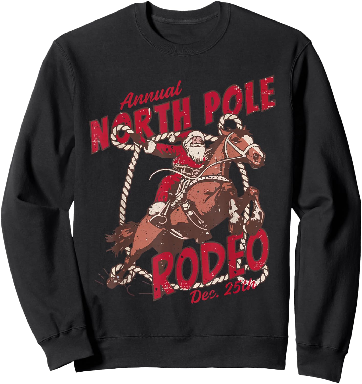 Retro Funny Western Christmas Santa Claus North Pole Rodeo Sweatshirt - Sweatshirt | Black