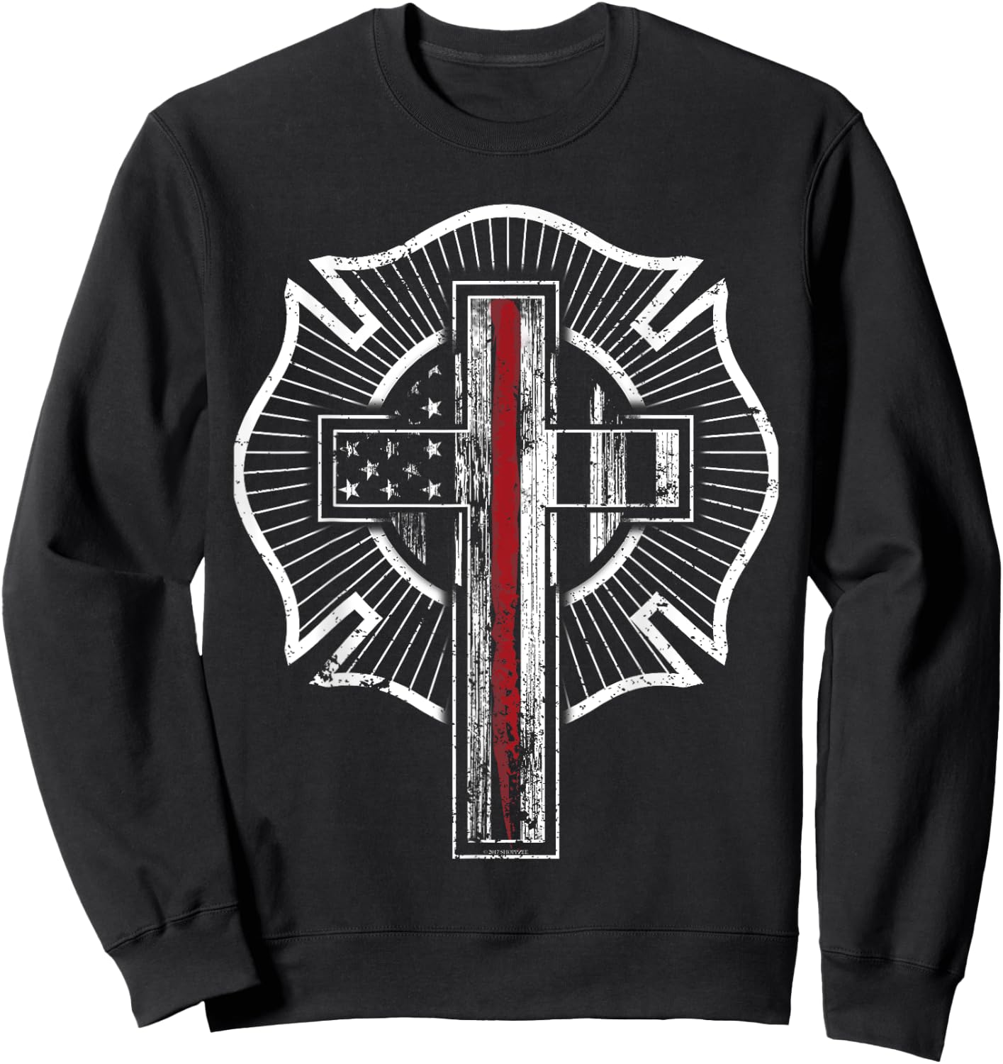 Firefighter Shirt Christian Thin Red Line Maltese Cross Sweatshirt - Sweatshirt | Black