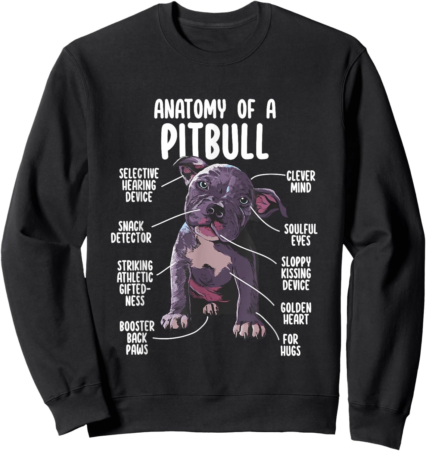Anatomy Of A Pitbull Shirt Pittie Dog Funny Pitbull Lover Women Girls Kids Sweatshirt - Sweatshirt | Black