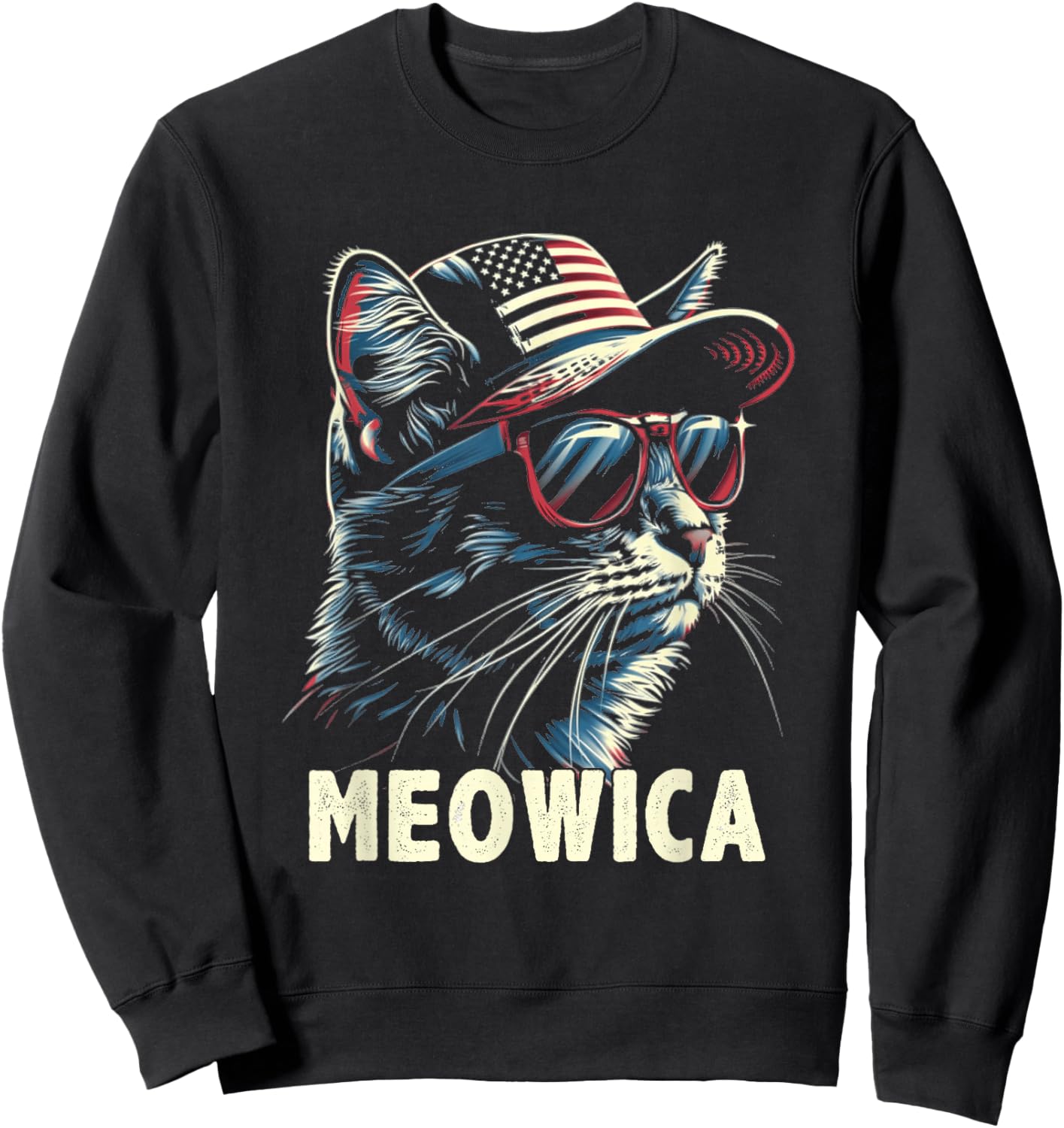 4th of July Cat Meowica Cat Lover USA America Sweatshirt - Sweatshirt | Black