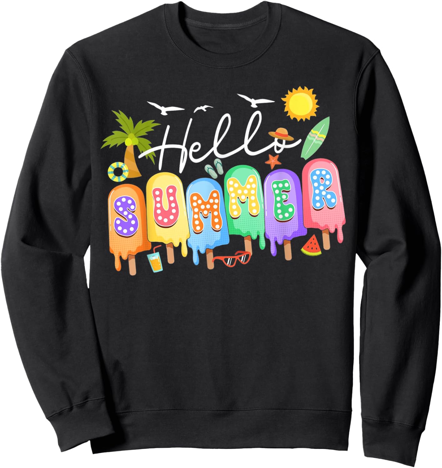 Hello Summer Vacation Ice Cream Popsicle Ice Lolly Summer Men Women Kids Sweatshirt - Sweatshirt | Black