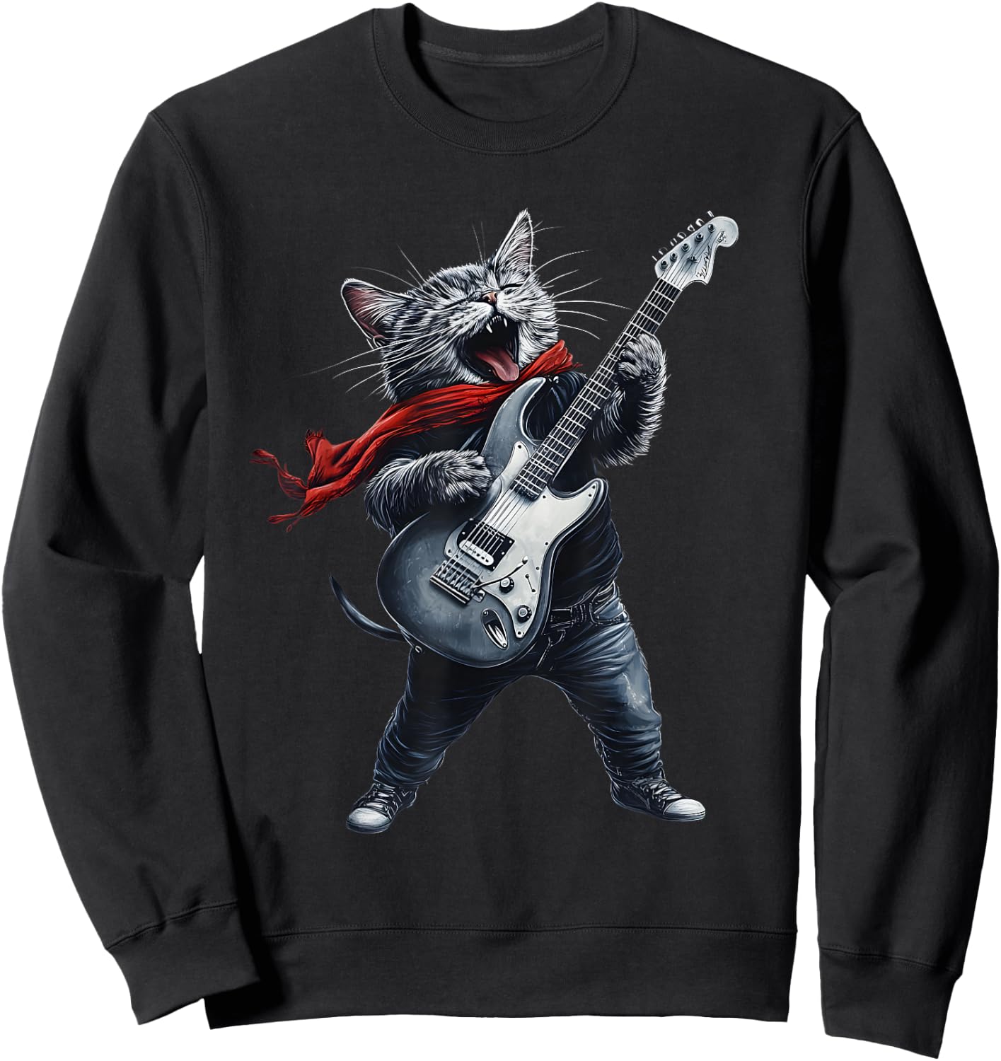 Rock Cat Owner With Electric Guitar Cats Music Lover Sweatshirt - Sweatshirt | Black
