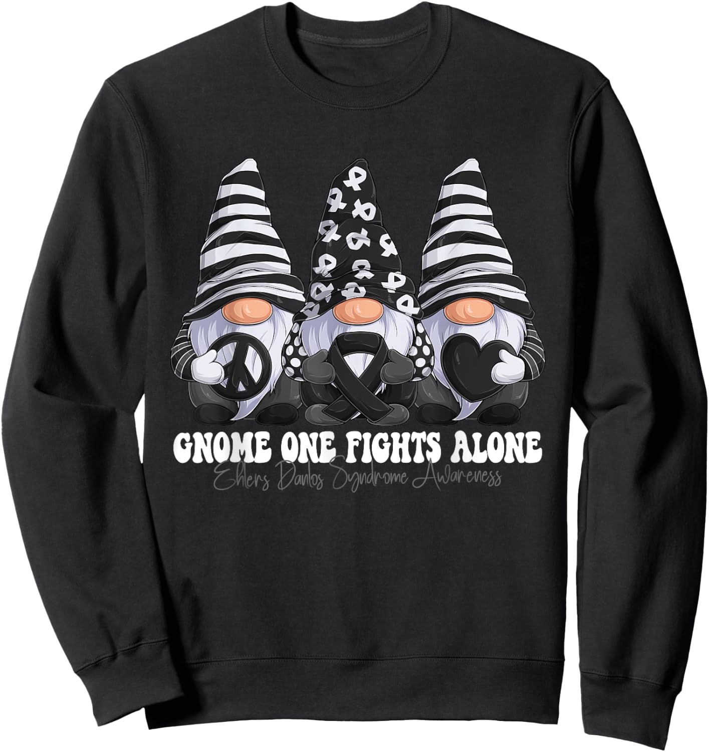 Ehlers Danlos Syndrome Awareness Month Zebra Ribbon Gnomies Sweatshirt - Sweatshirt | Black