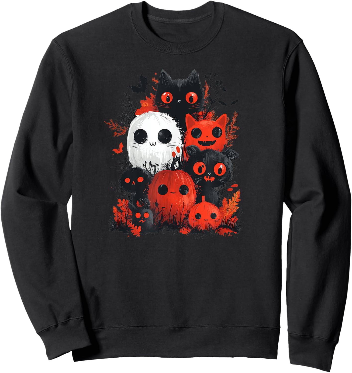 Halloween Black Cats and Red Ghost Fun for Kids and Adults Sweatshirt - Sweatshirt | Black