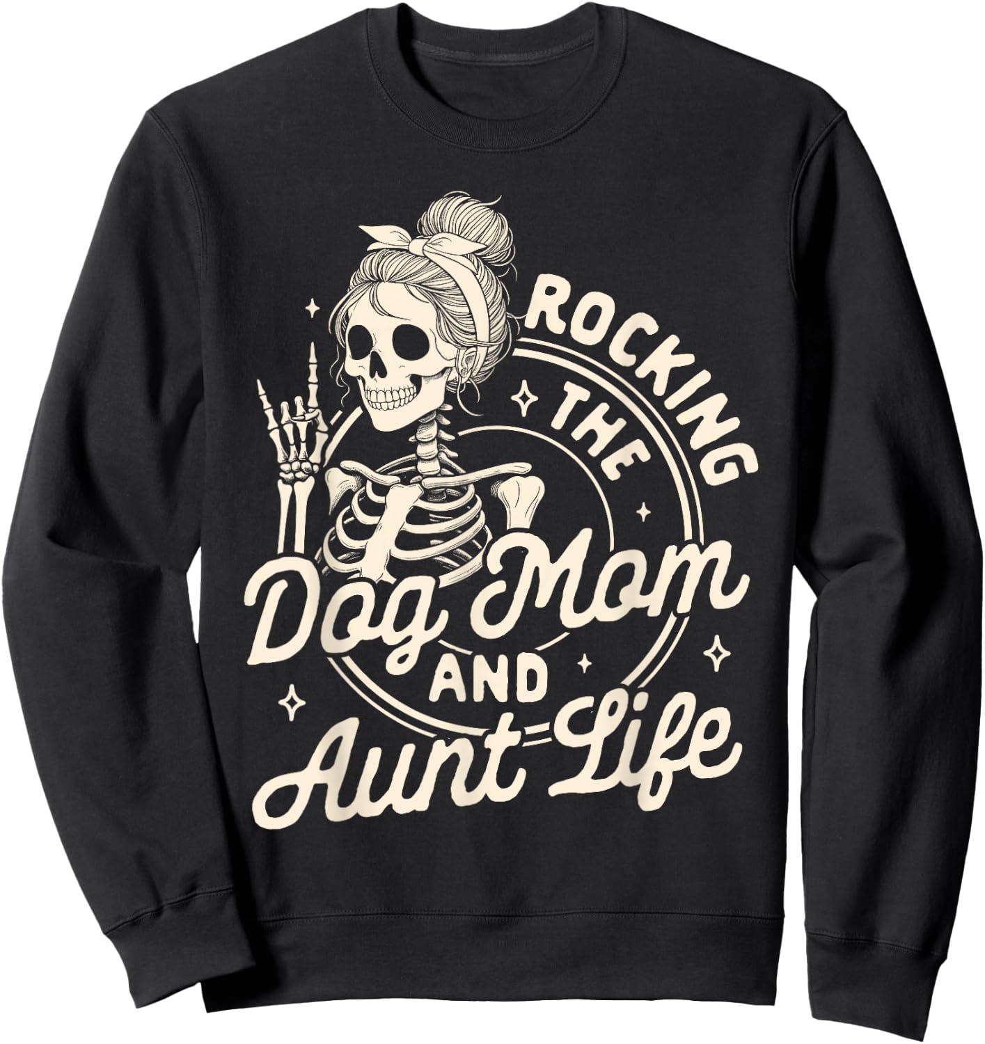 Dog Mama Fur Mama Skeleton Rocking The Dog Mom & Aunt Life Sweatshirt - Sweatshirt | Black