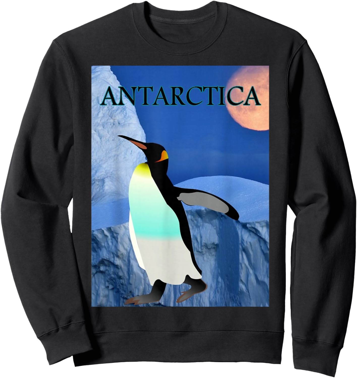 Antarctica Glacier with Penguin and Chill Out Moon T Shirt Sweatshirt - Sweatshirt | Black