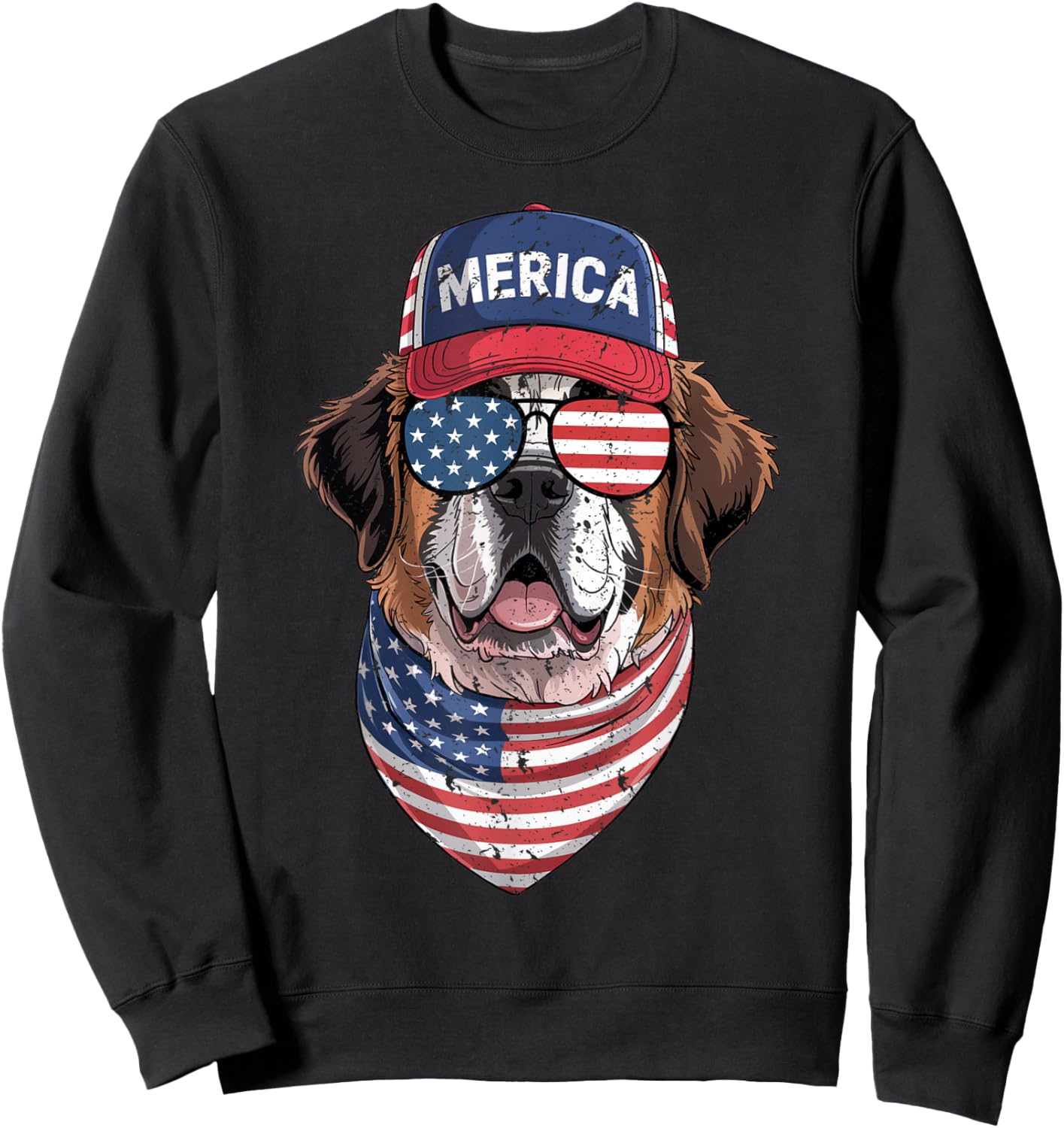 Saint Bernard 4th of July US American Flag Dog Patriotic Men Women Kids Sweatshirt - Sweatshirt | Black