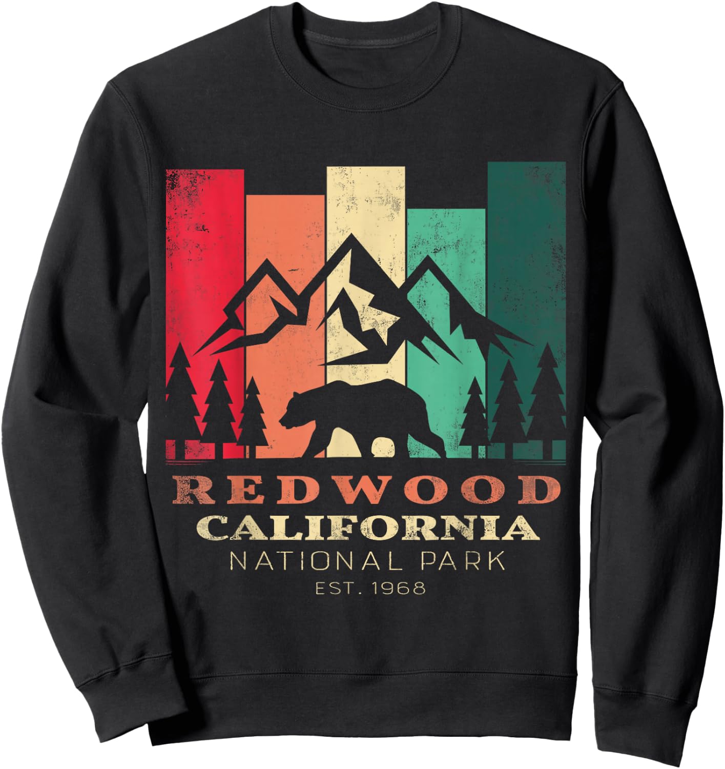 Retro Vintage Redwood National Park for kids Hiking Camping Sweatshirt - Sweatshirt | Black