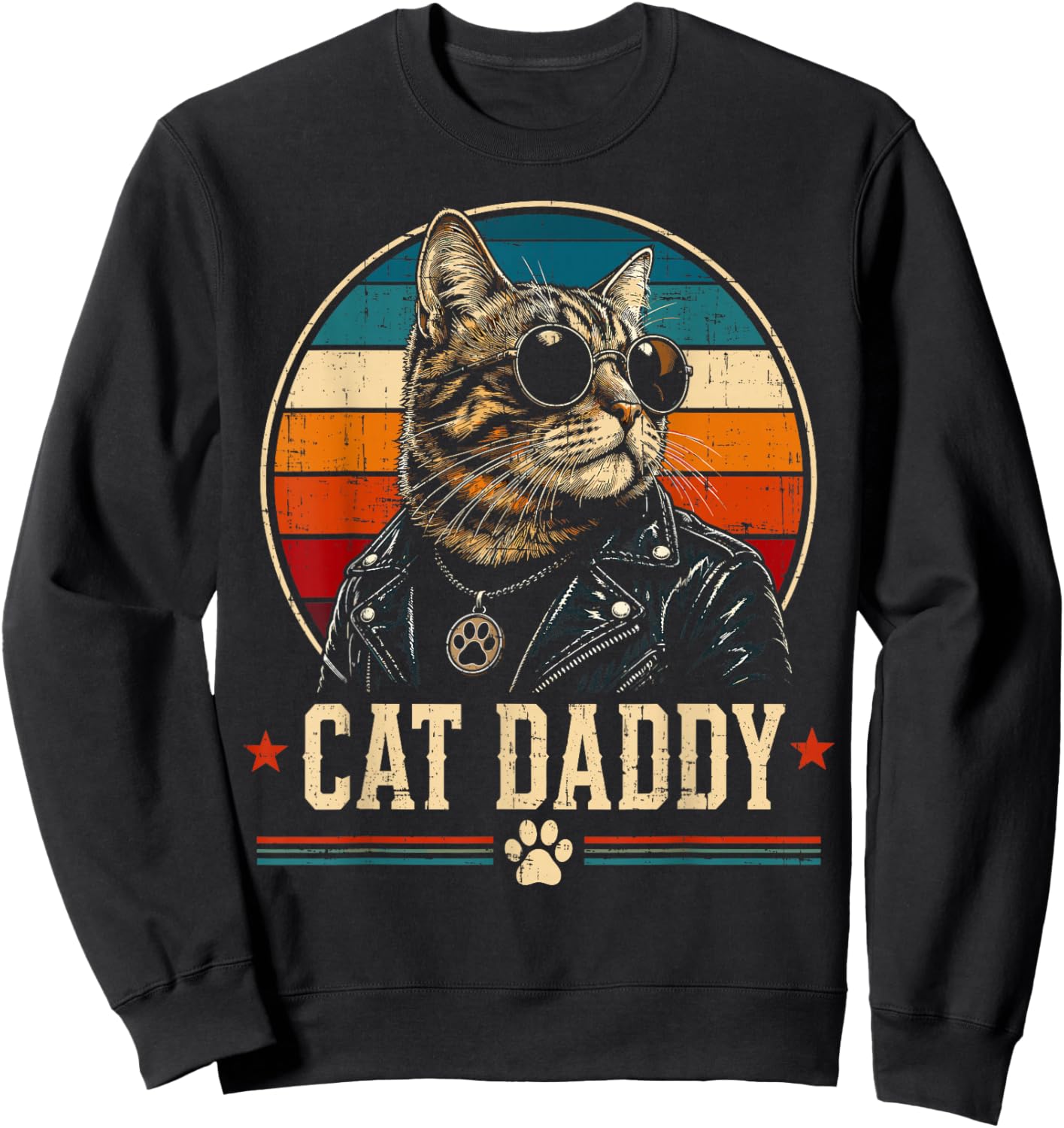 Vintage Cat Daddy Sunglasses Cool Cat Dad Gift Fathers Day Sweatshirt - Sweatshirt | Black