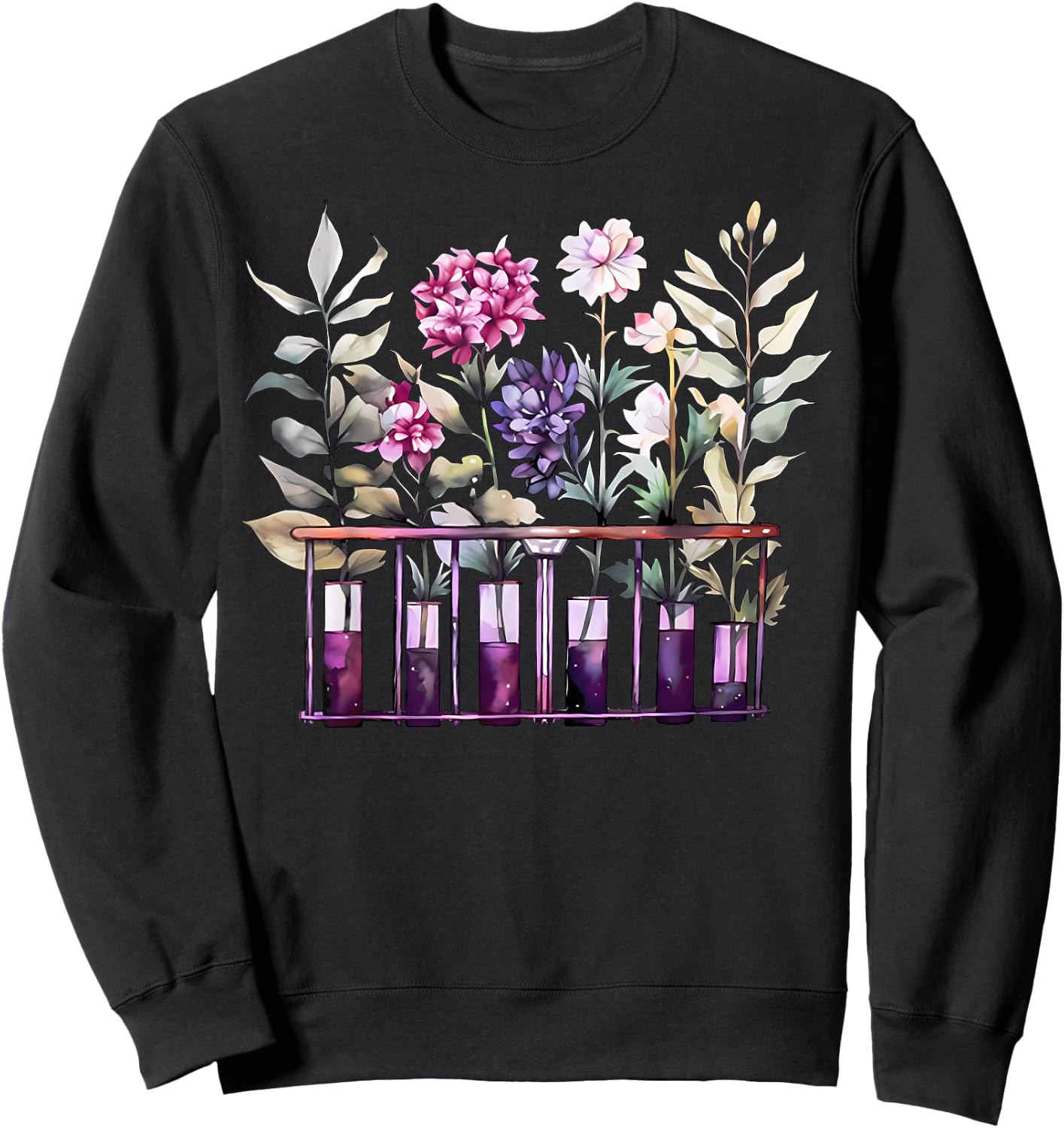 Chemistry Lab Science Flower Teacher Floral Beakers Sweatshirt - Sweatshirt | Black