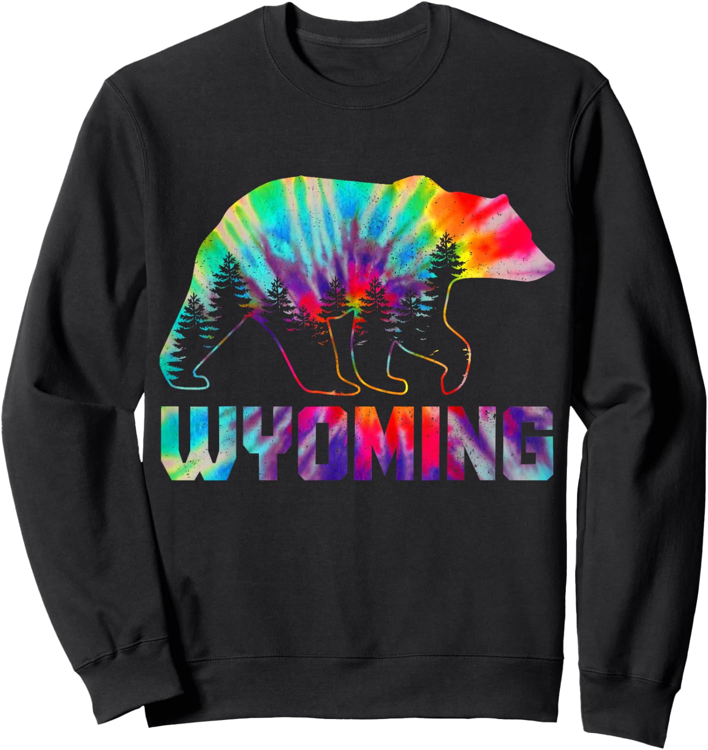 Wyoming Tie Dye Bear Pride Outdoor Hiking Camping Vintage Sweatshirt - Sweatshirt | Black