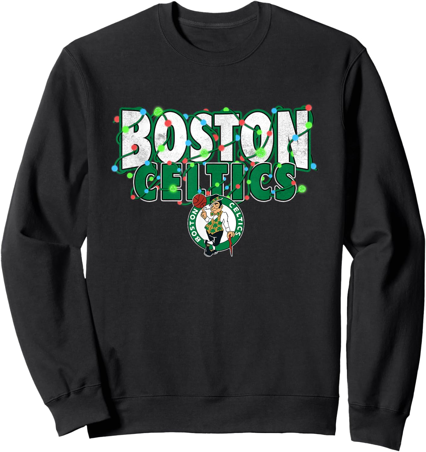 NBA Boston Celtics Christmas Lights Holiday Logo Sweatshirt - Sweatshirt | Black