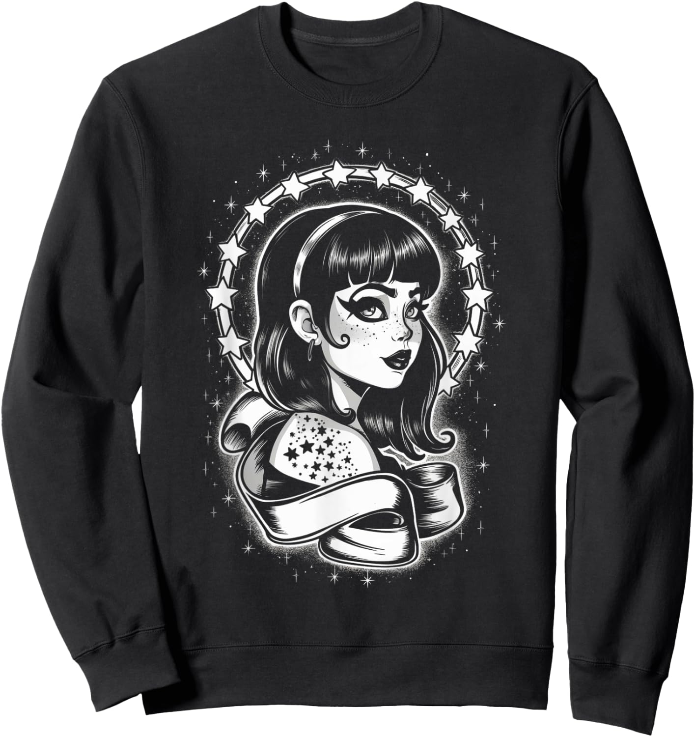 Vintage Tattoo Goth Girl Starry Retro Sweatshirt - Sweatshirt | Black