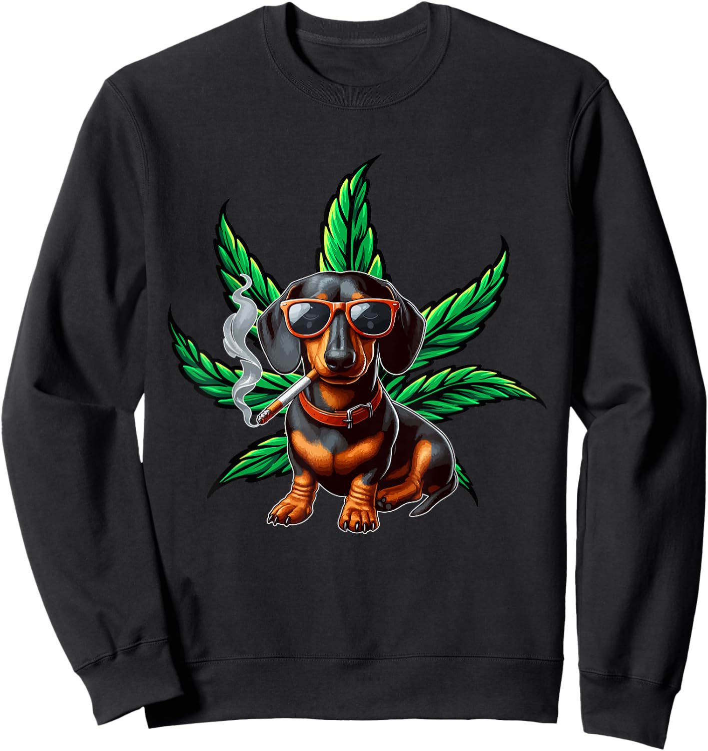 Dachshund Sunglasses Tuxedo Funny Owner Stoner Smoker Sweatshirt - Sweatshirt | Black