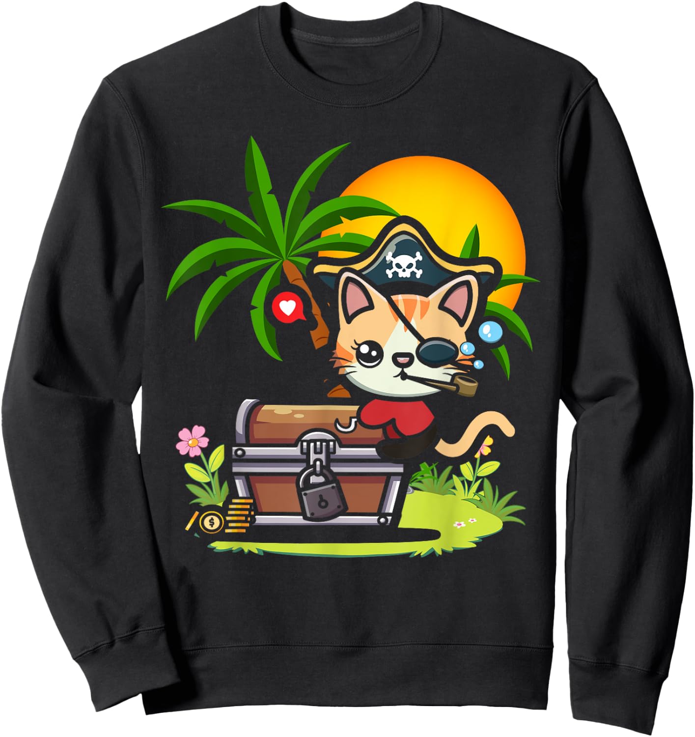 Kwazii Cute Funny Pirate Cat Kids Sweatshirt - Sweatshirt | Black