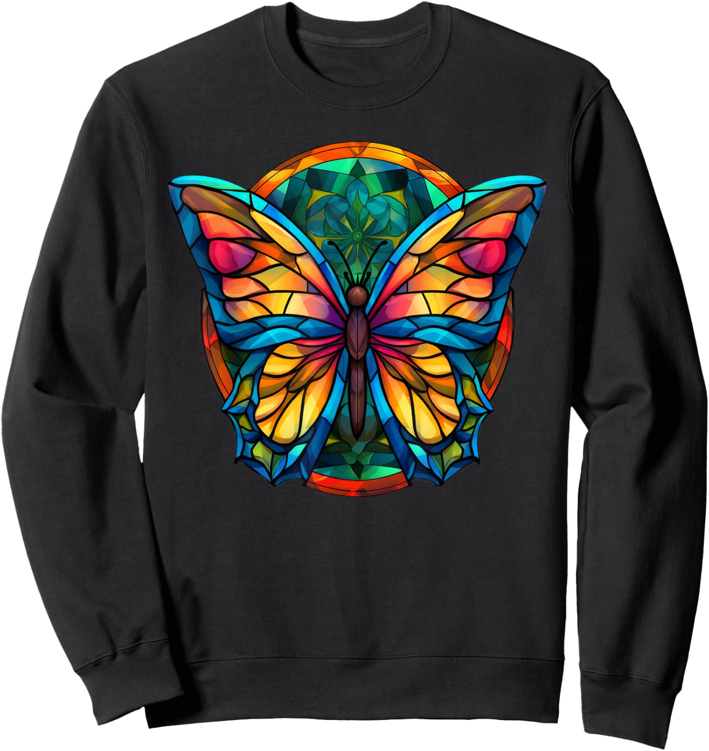 Stained Glass Window Butterfly Art Sweatshirt - Sweatshirt | Black