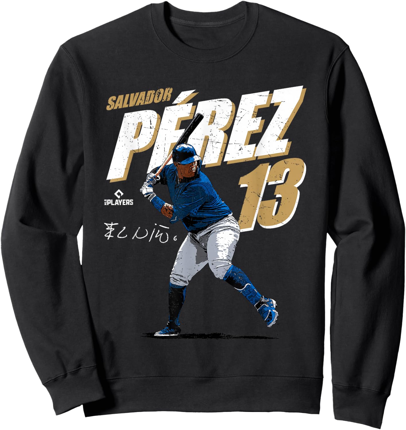 License Champs Salvador Perez Kansas City Baseball Player MLBSPZ3001 Blue Sweatshirt - Sweatshirt | Black
