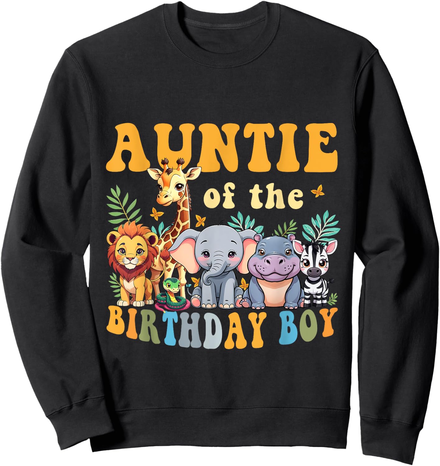 Auntie of the Birthday Boy Kid Safari Jungle Animal Matching Sweatshirt - Sweatshirt | Black
