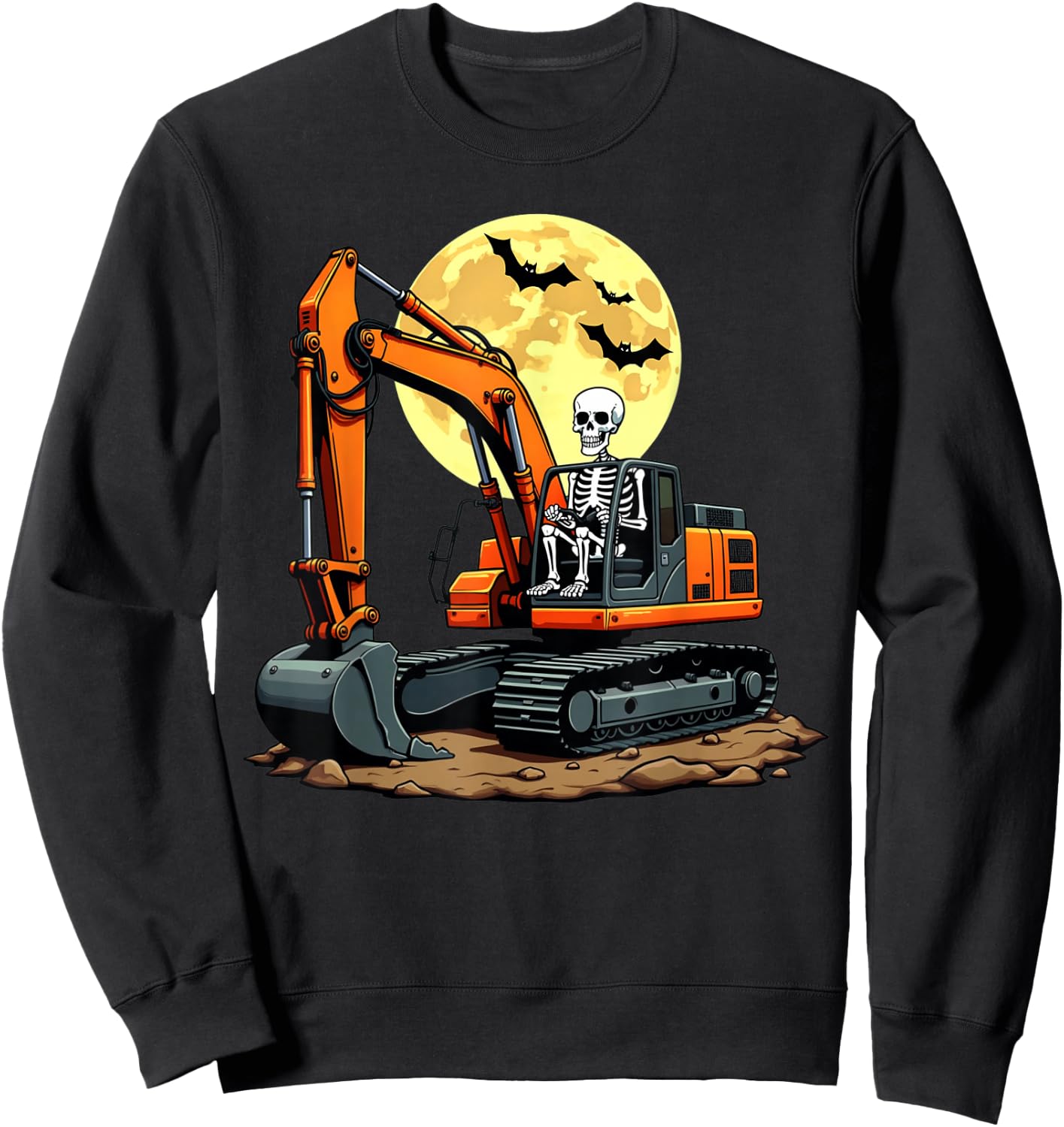 Funny Skeleton Driving Excavator Halloween Construction Kids Sweatshirt - Sweatshirt | Black