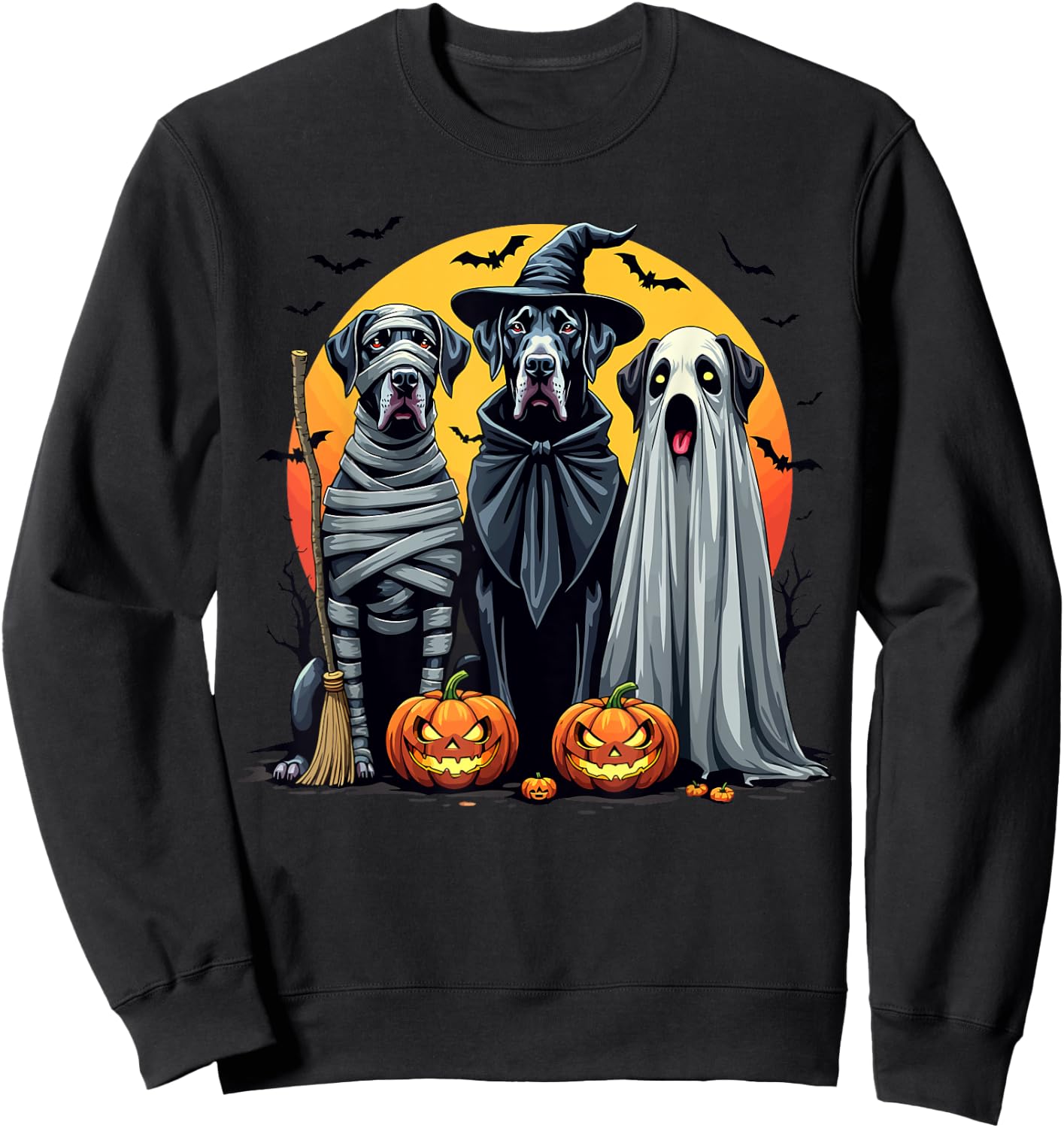 Great Dane Halloween Costume Mummy Witch Ghost Sweatshirt - Sweatshirt | Black