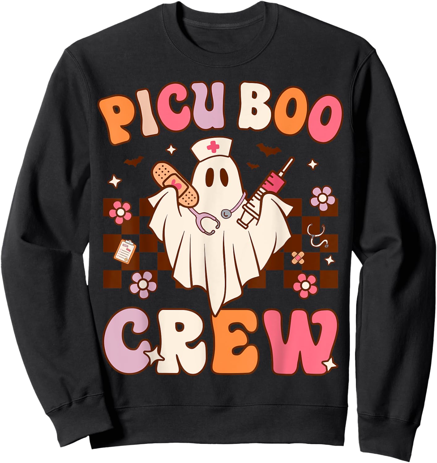 PICU Nurse Boo Crew Halloween Pediatric Intensive Care Nurse Sweatshirt - Sweatshirt | Black